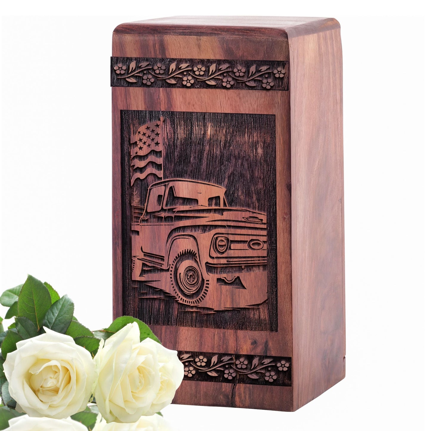 Beautiful Wooden Urn with Car Urn for Memorial Ashes