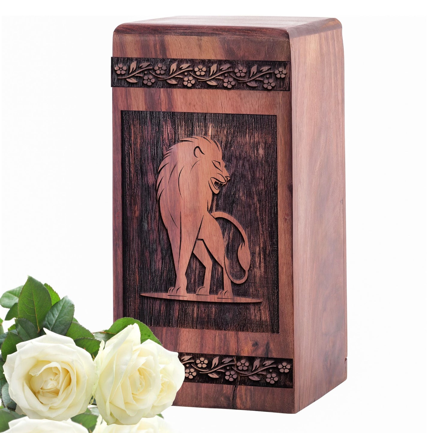 Medium Wooden Lion Memorial Urn for Cremation Ashes