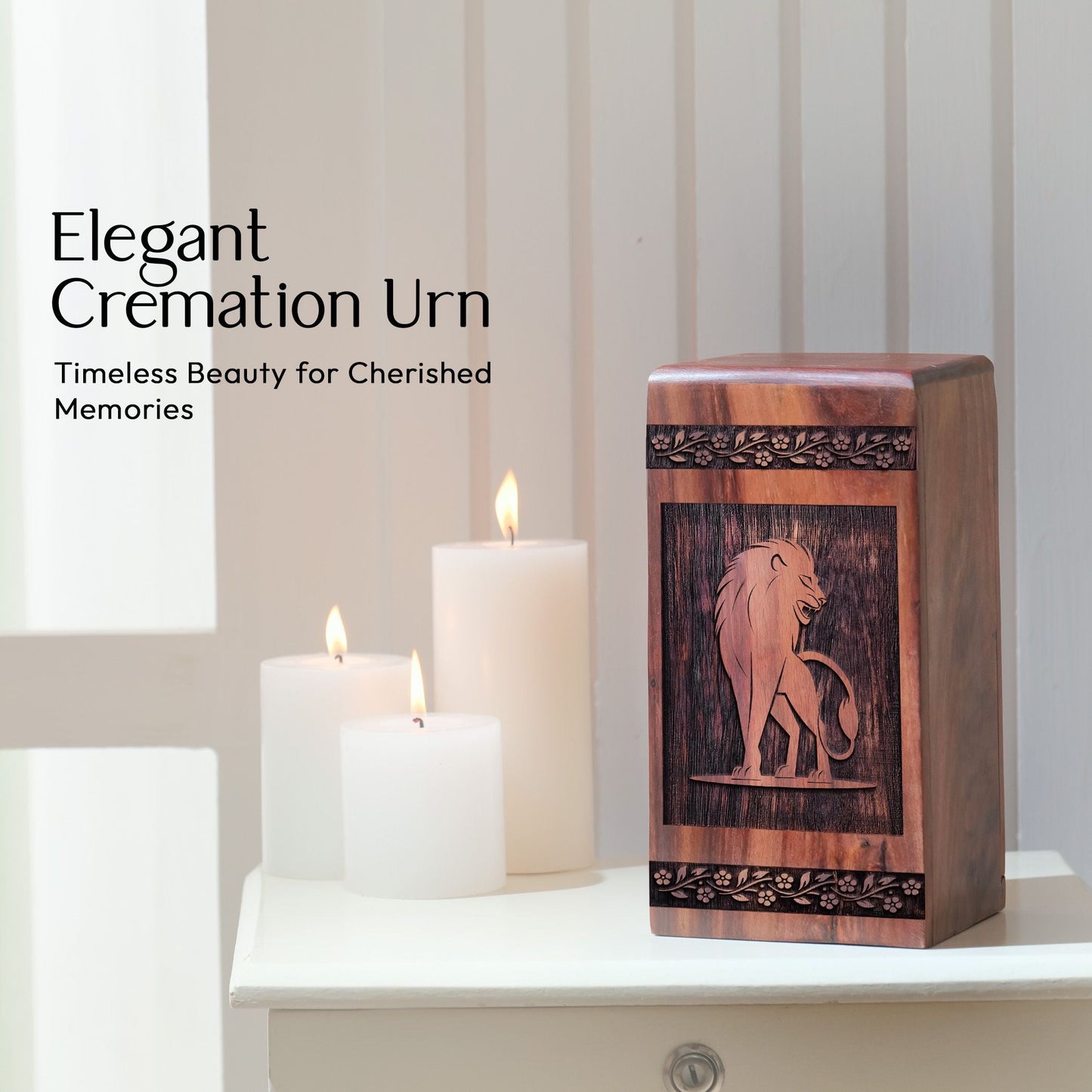 Medium Wooden Lion Memorial Urn for Cremation Ashes