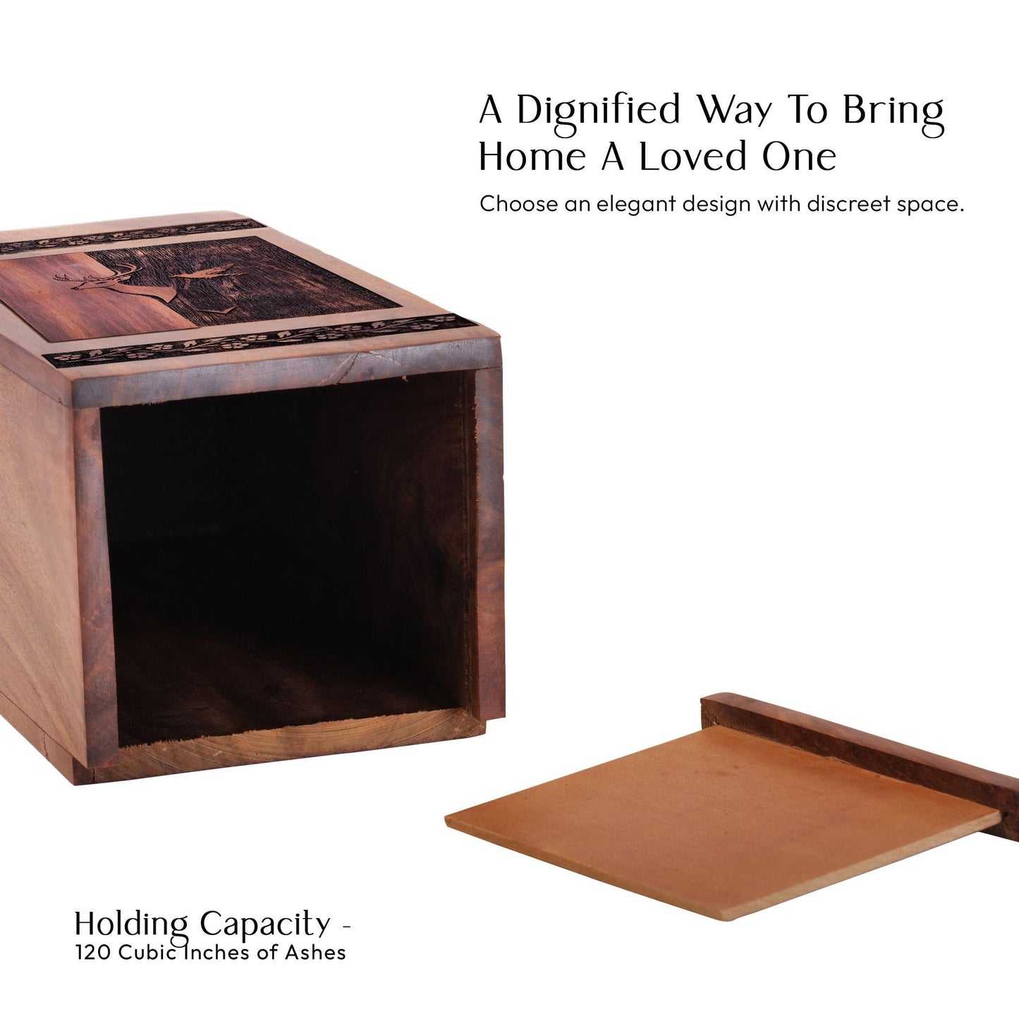 Unique Wooden Deer Cremation Urn for Human Ashes
