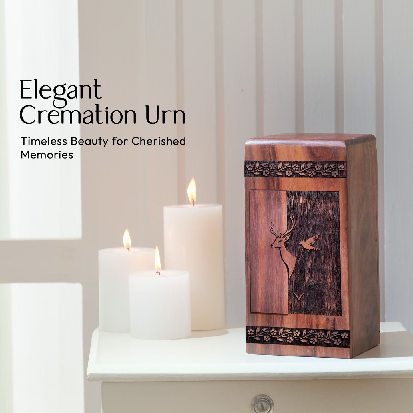 Unique Wooden Deer Cremation Urn for Human Ashes
