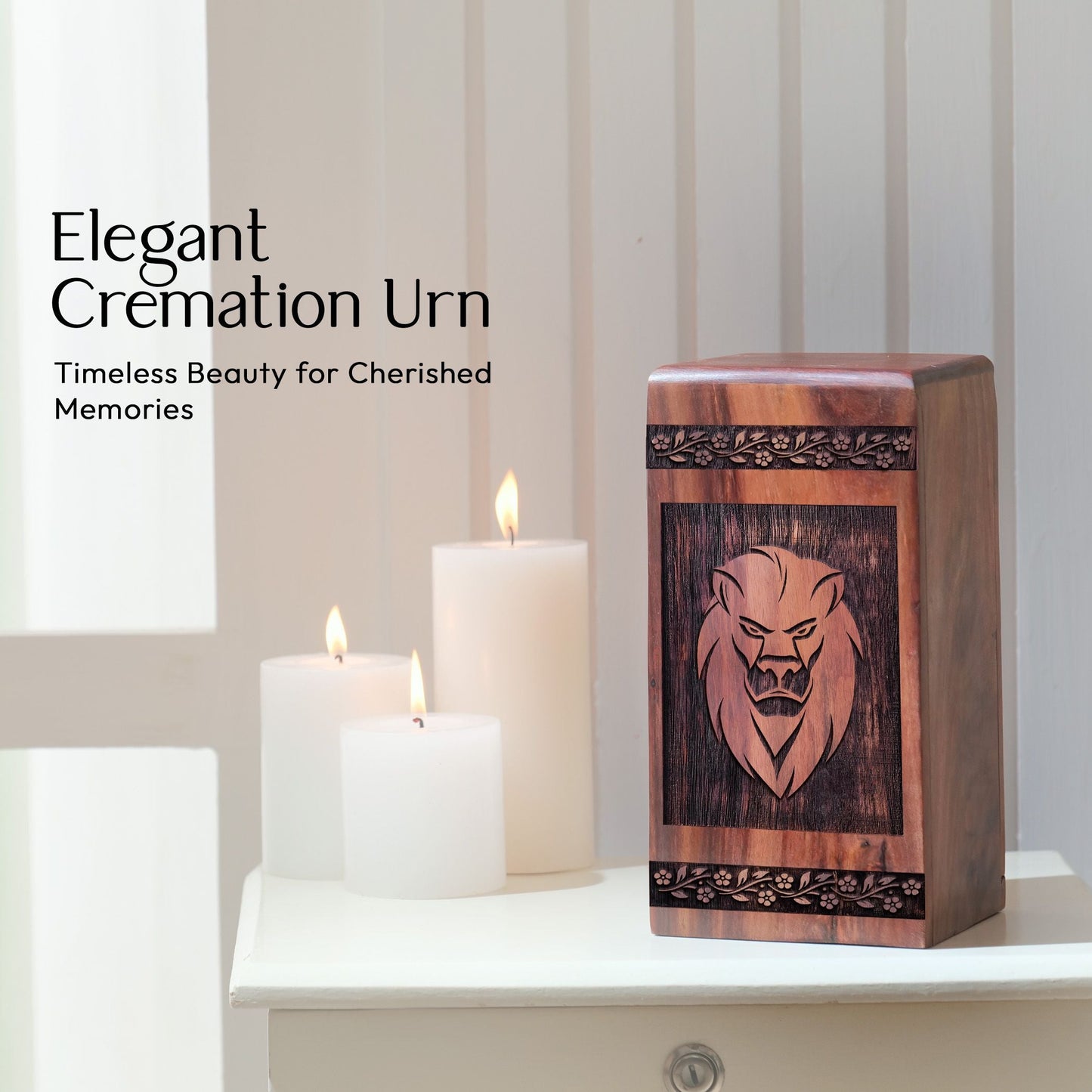 Unique Large Wooden Lion Memorial Urn for Human Ashes