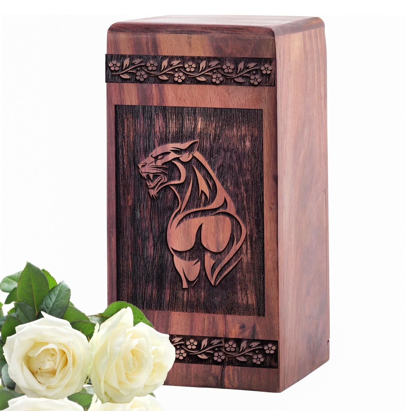 Decorative Large Wooden Panther Urn for Cremation Memorial Ashes