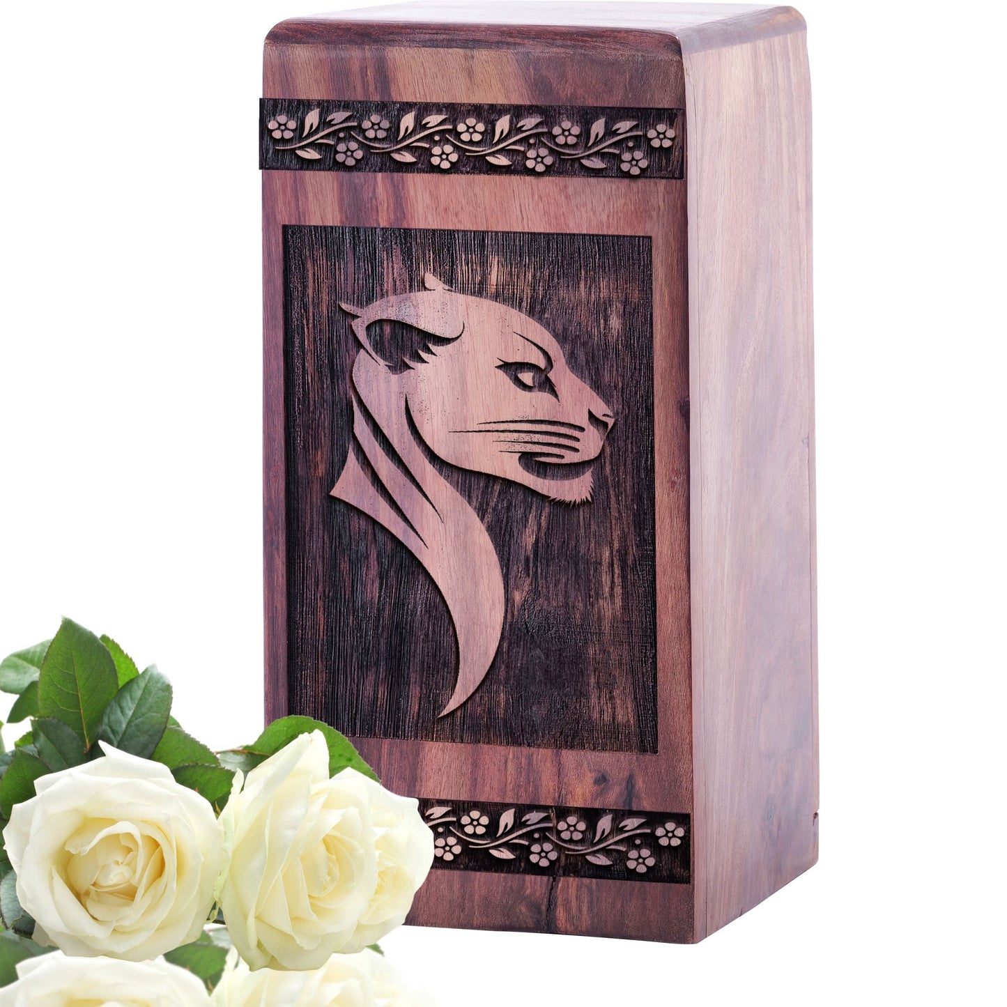 Beautiful Wooden Urn with Panther Urn for Human Ashes