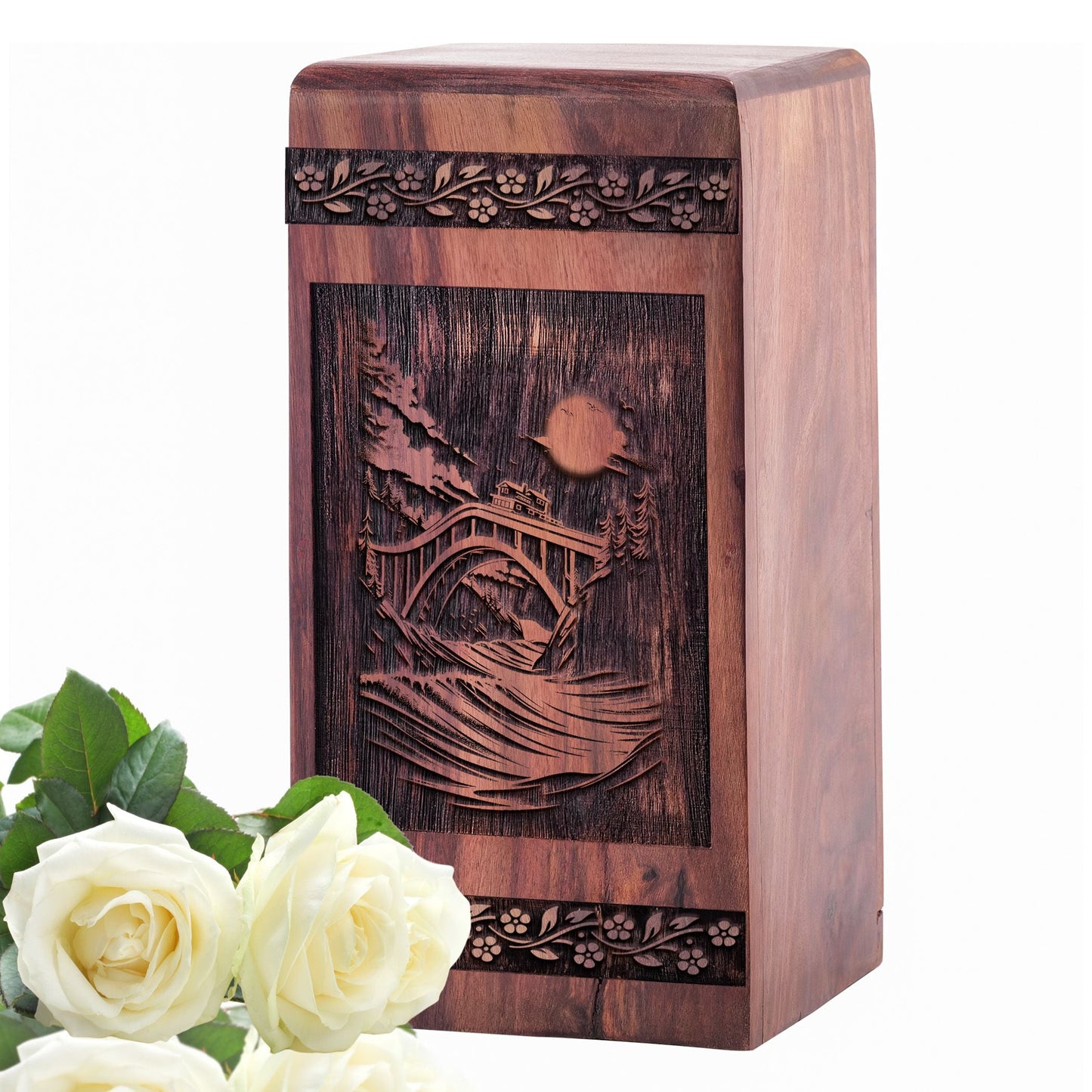 Medium Wooden Sea Beach Memorial Urn for Cremation Ashes