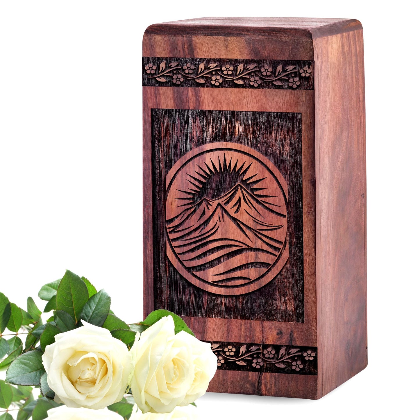Handcrafted Wooden Mountain Urn Box for Ashes