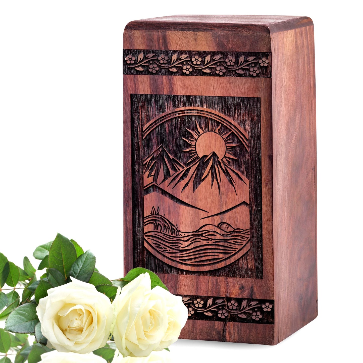 Handmade Wooden Mountain Urn for Ashes - Unique Keepsake