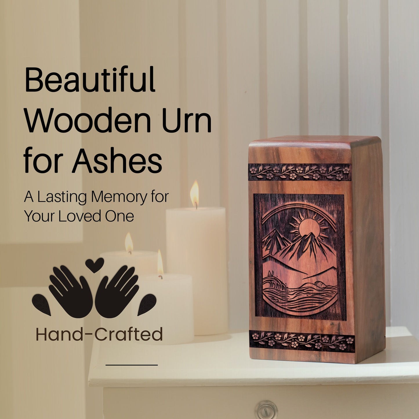 Handmade Wooden Mountain Urn for Ashes - Unique Keepsake
