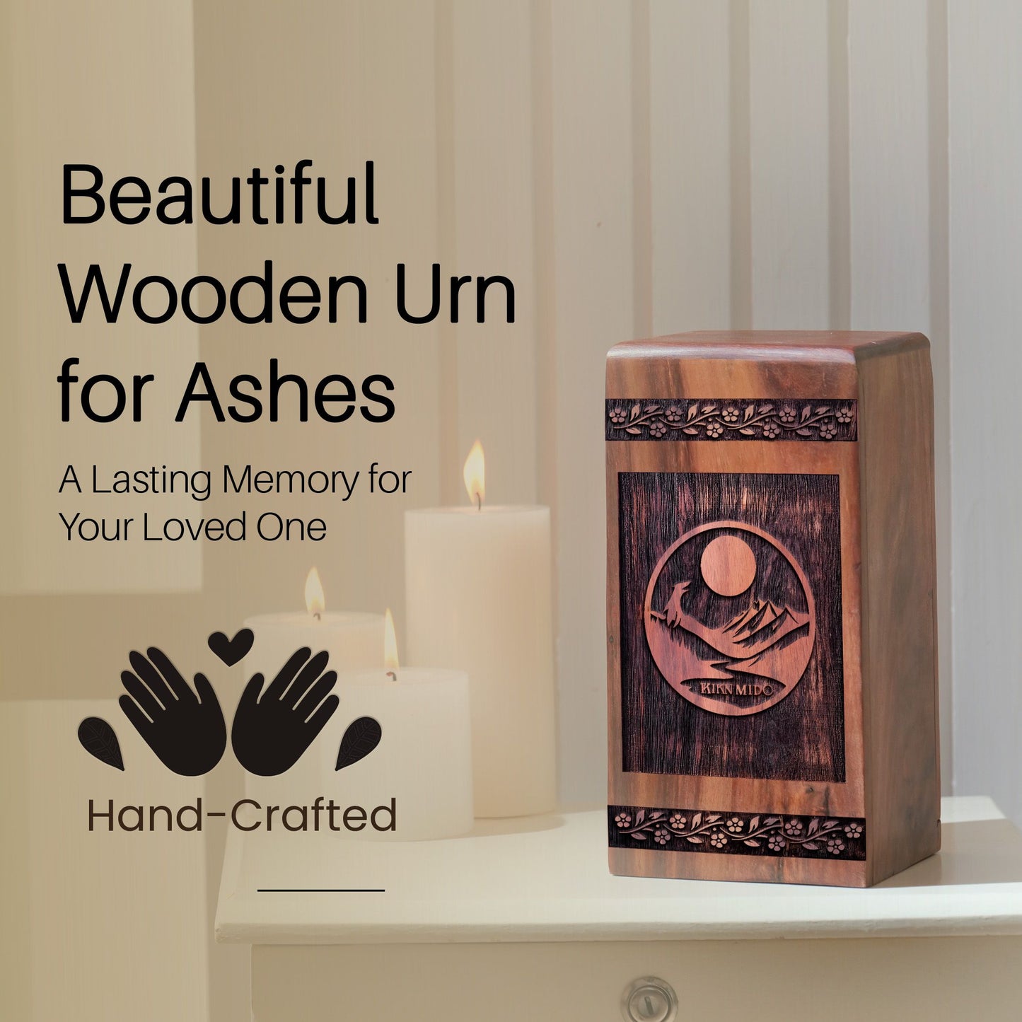 Wooden Mountain Urn for Ashes - Handcrafted Memorial