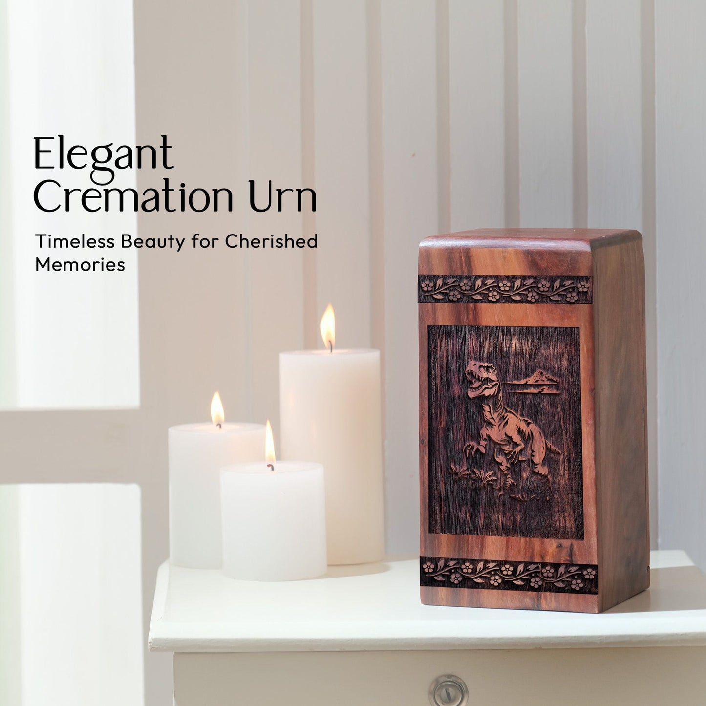 Unique Wooden Dinosaur Urn for Ashes - Handmade Tribute