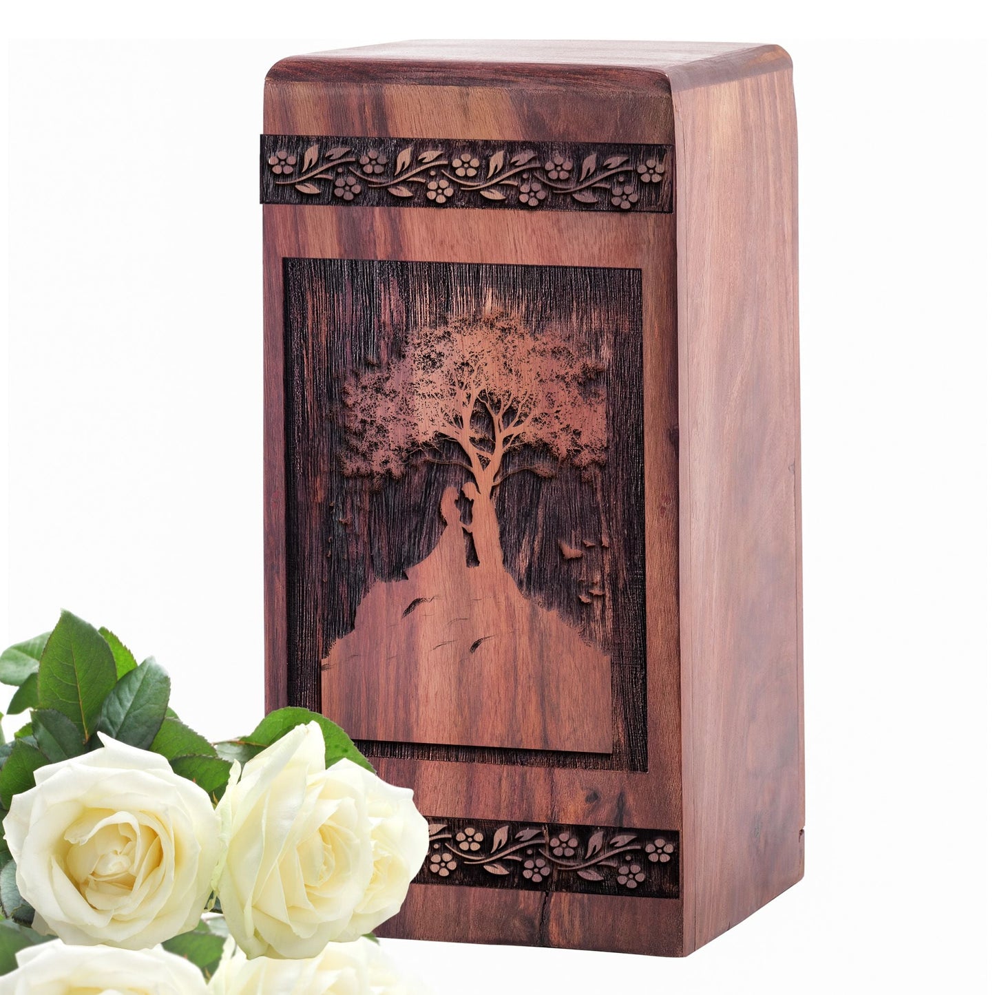 Wooden Couple Urn Box for Ashes - Handcrafted Memorial