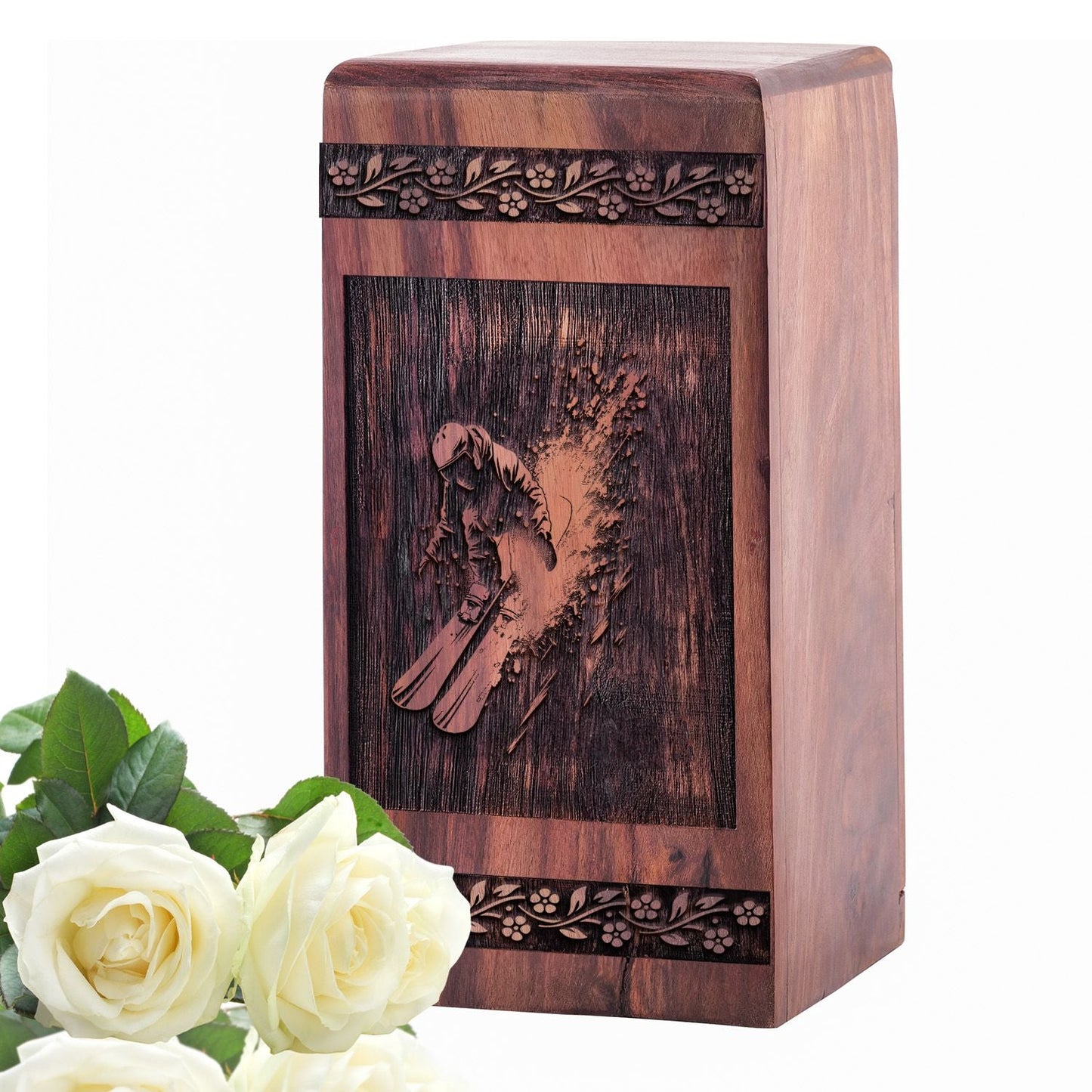 Wooden Skiing Snowboard Cremation Urn for Ashes - Handmade Design