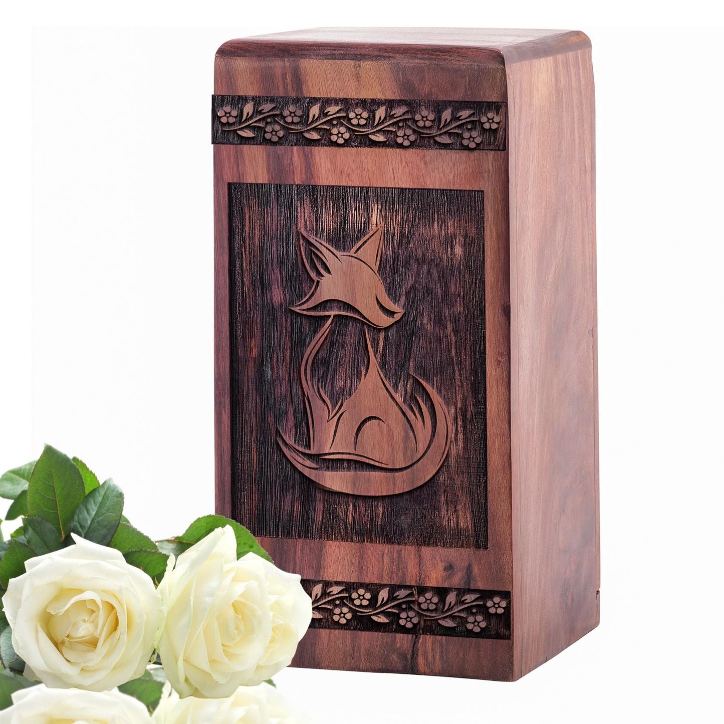 Unique Wooden Fox Urn Box for Ashes - Handmade Memorial