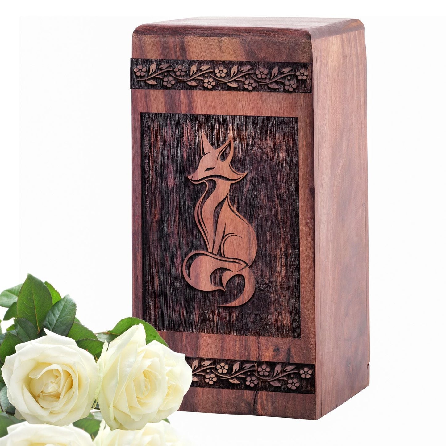 Handmade Wooden Fox Cremation Urn for Ashes