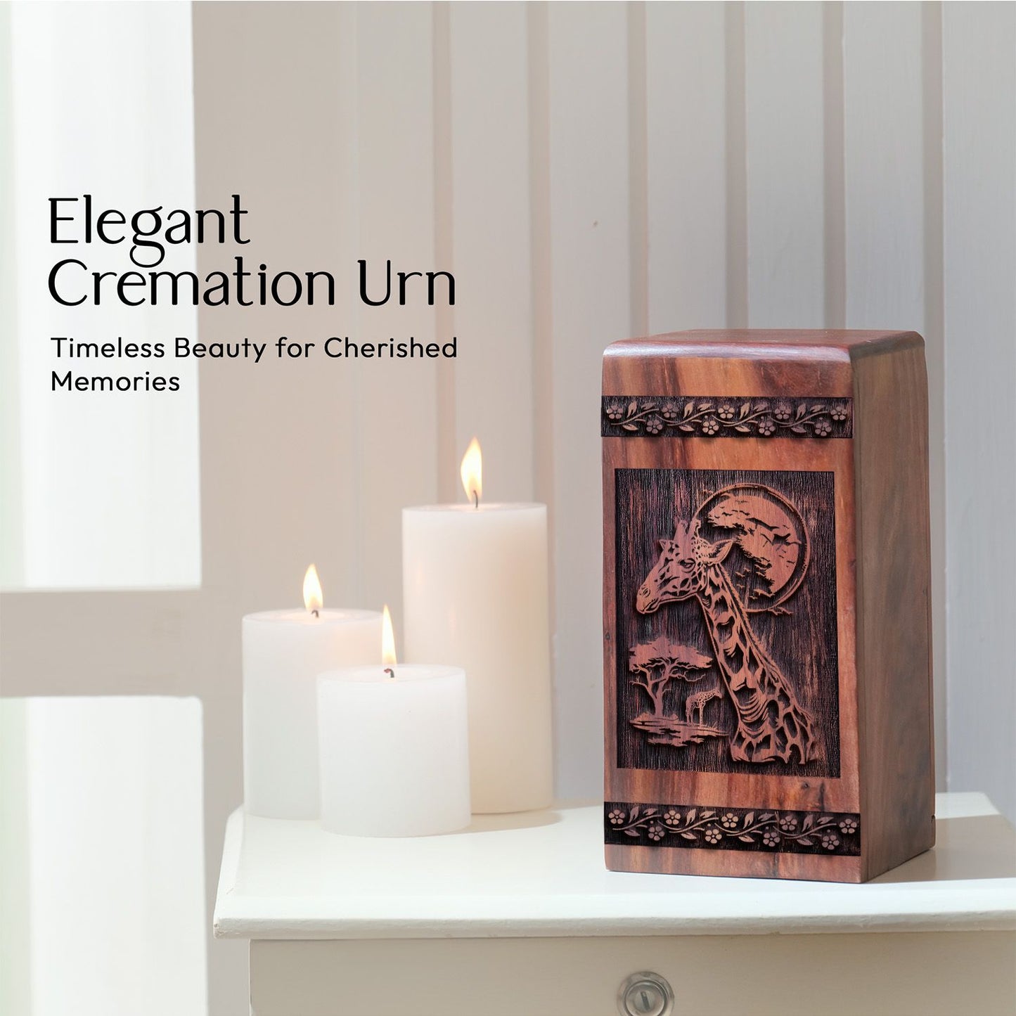 Wooden Giraffe Urn Box for Ashes - Memorial Keepsake