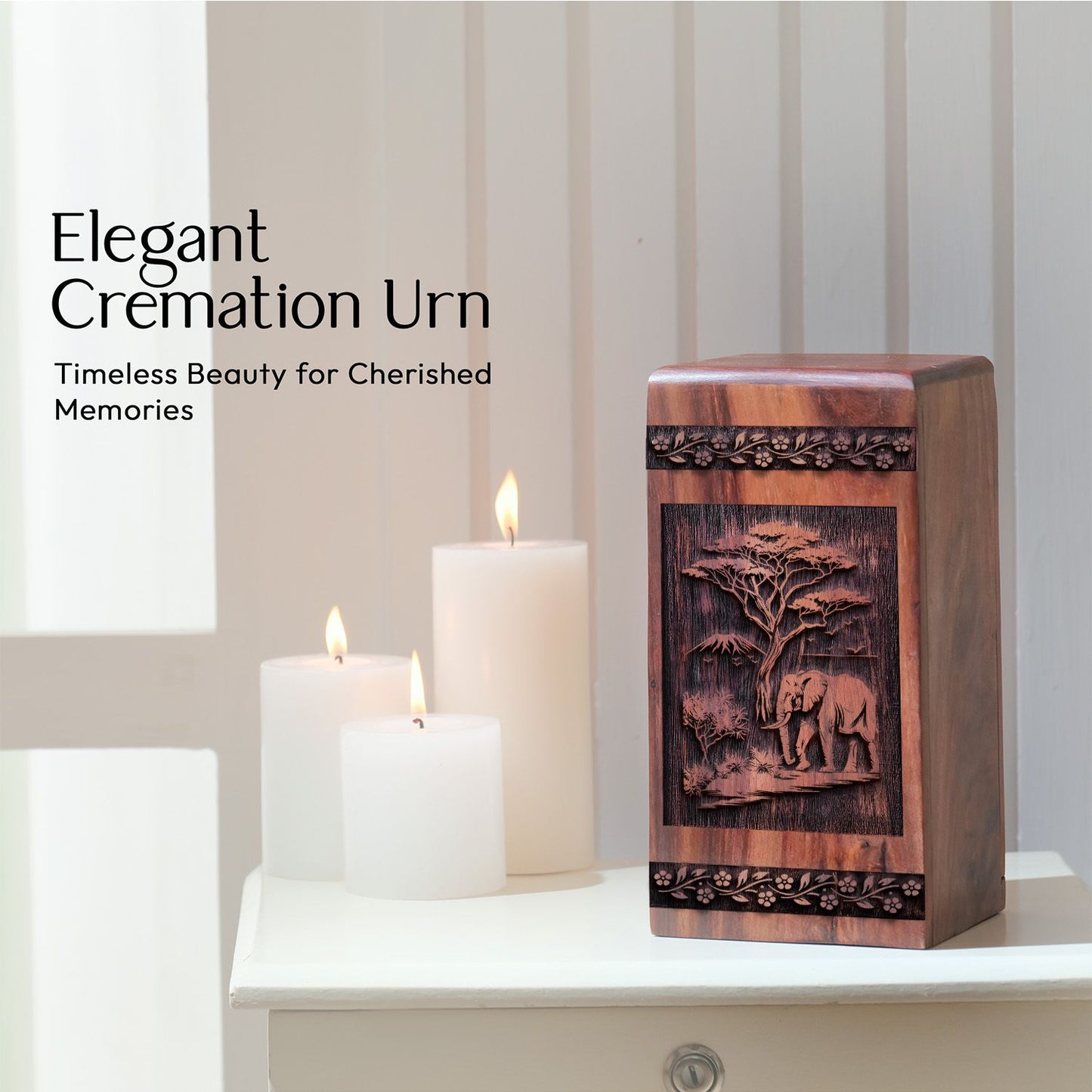 Handcrafted Wooden Elephant Urn for Ashes - Eternal Tribute