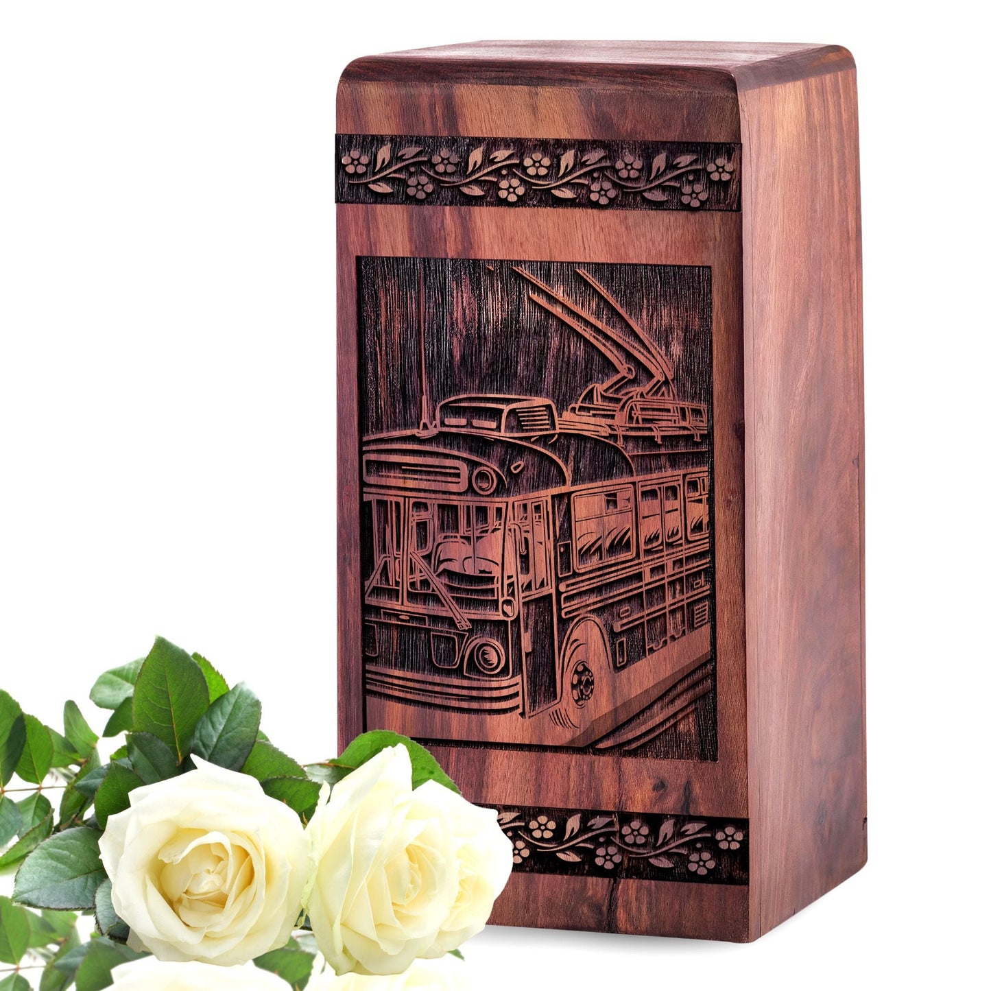 Unique Wooden Bus Cremation Urn for Ashes - Memorial Design