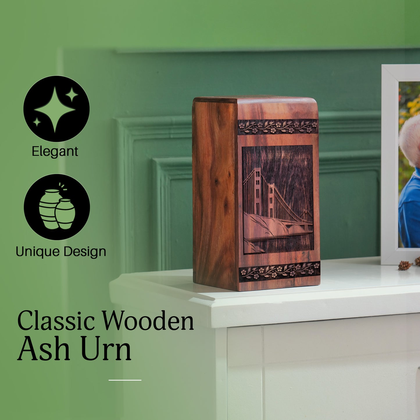 golden-bridge Urn Size 11.25 Inch 11.25”(H) x 6.25”(W) x 6.25”(L)