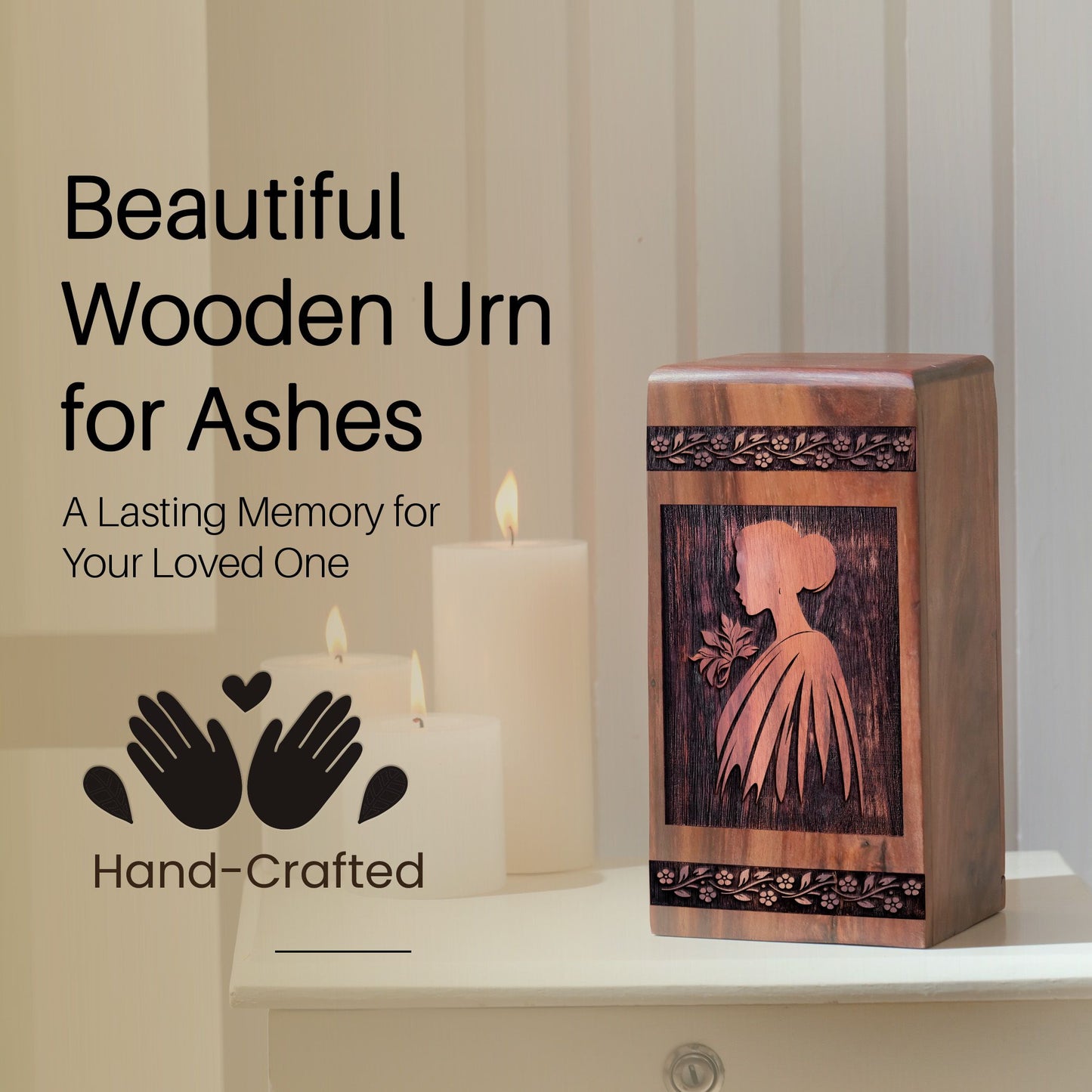 Wooden Mermaid Rock Urn Box for Ashes - Memorial Keepsake