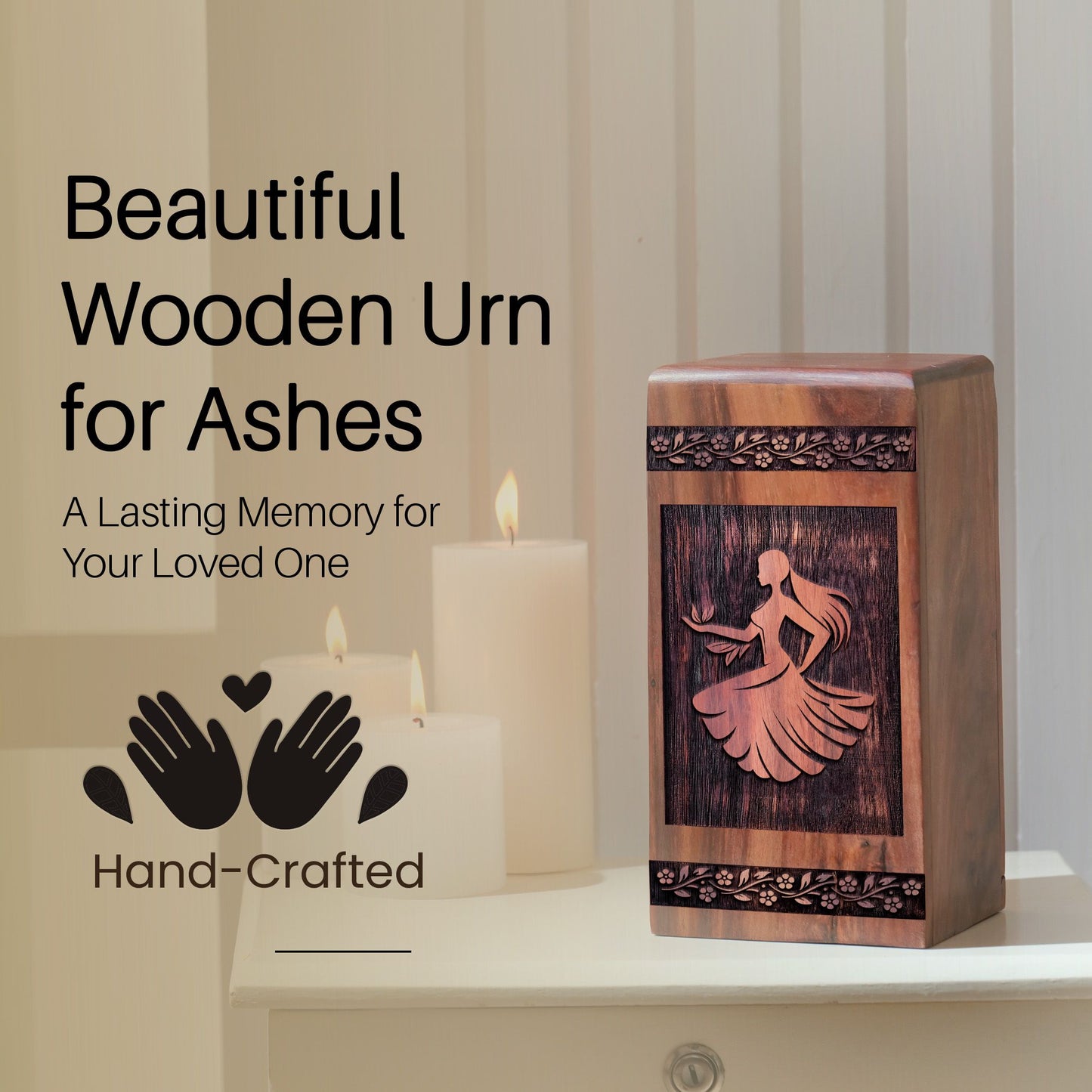 Handcrafted Wooden Mermaid Rock Cremation Urn for Ashes