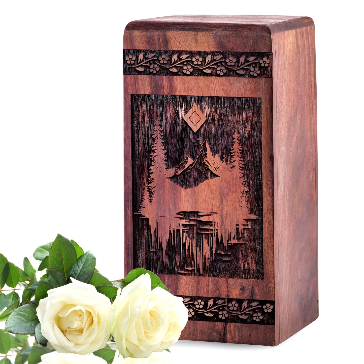Wooden Mountain Urn Box for Ashes - Thoughtful Keepsake