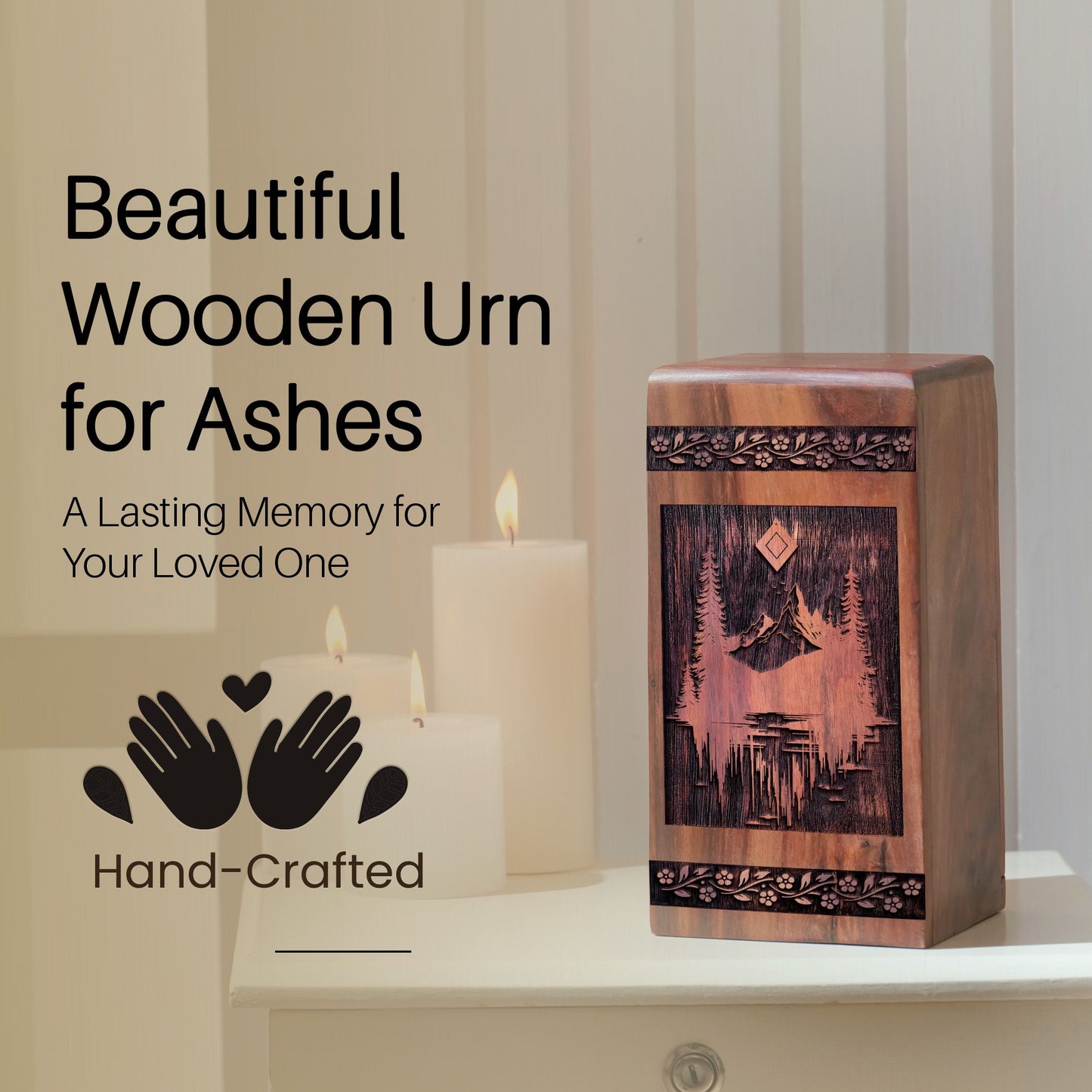 Wooden Mountain Urn Box for Ashes - Thoughtful Keepsake