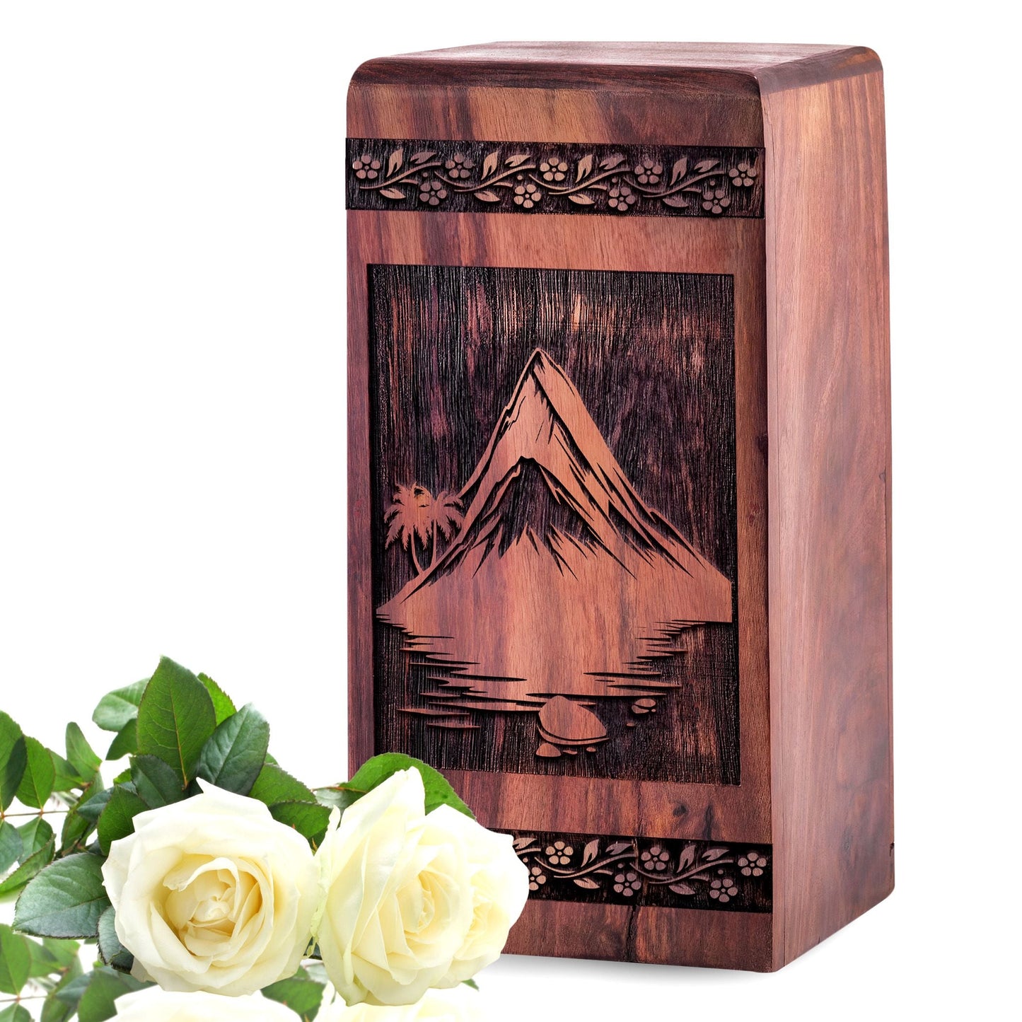 Wooden Mountain Urn Box for Ashes - Memorial Keepsake
