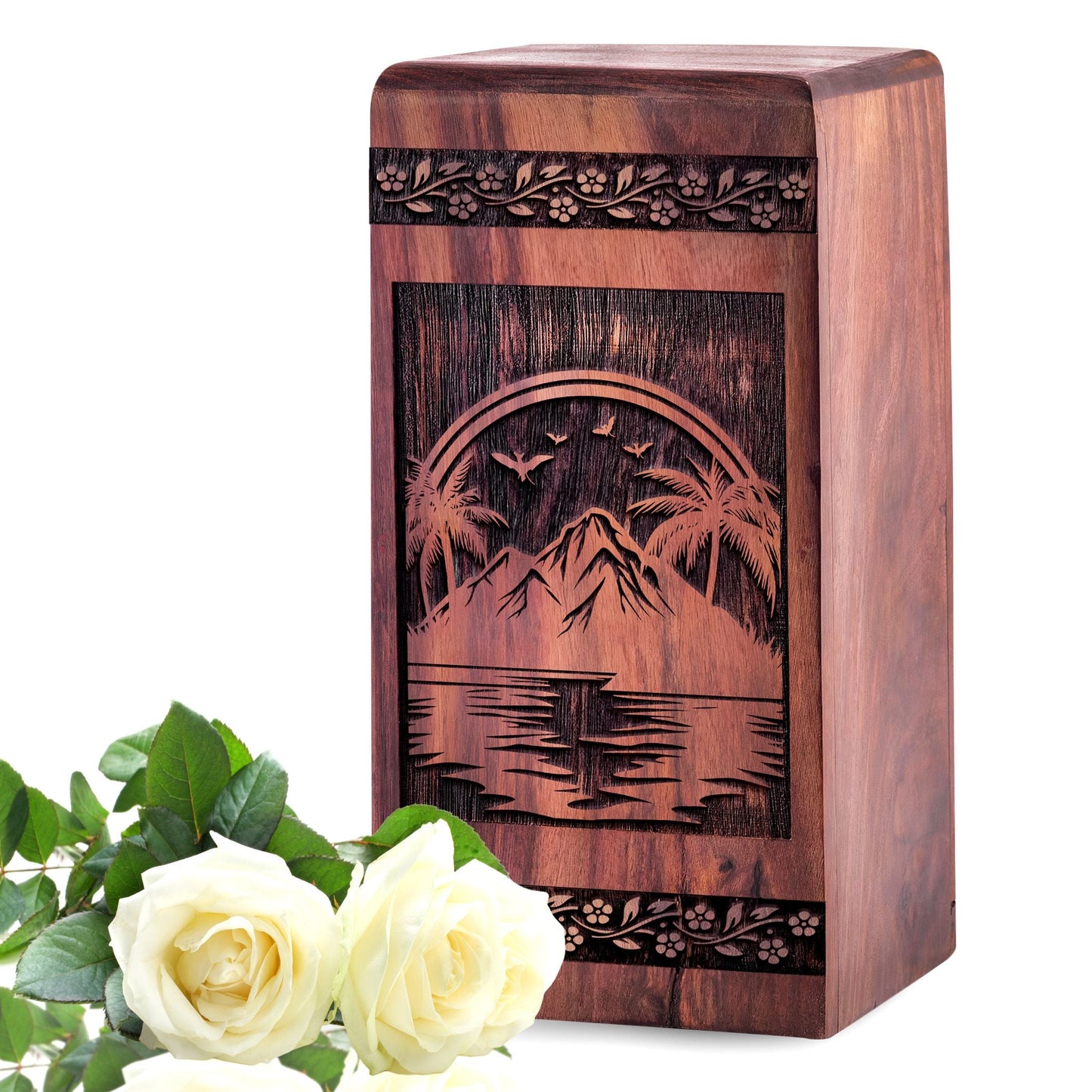 Wooden Mountain Urn for Ashes - Handcrafted Tribute