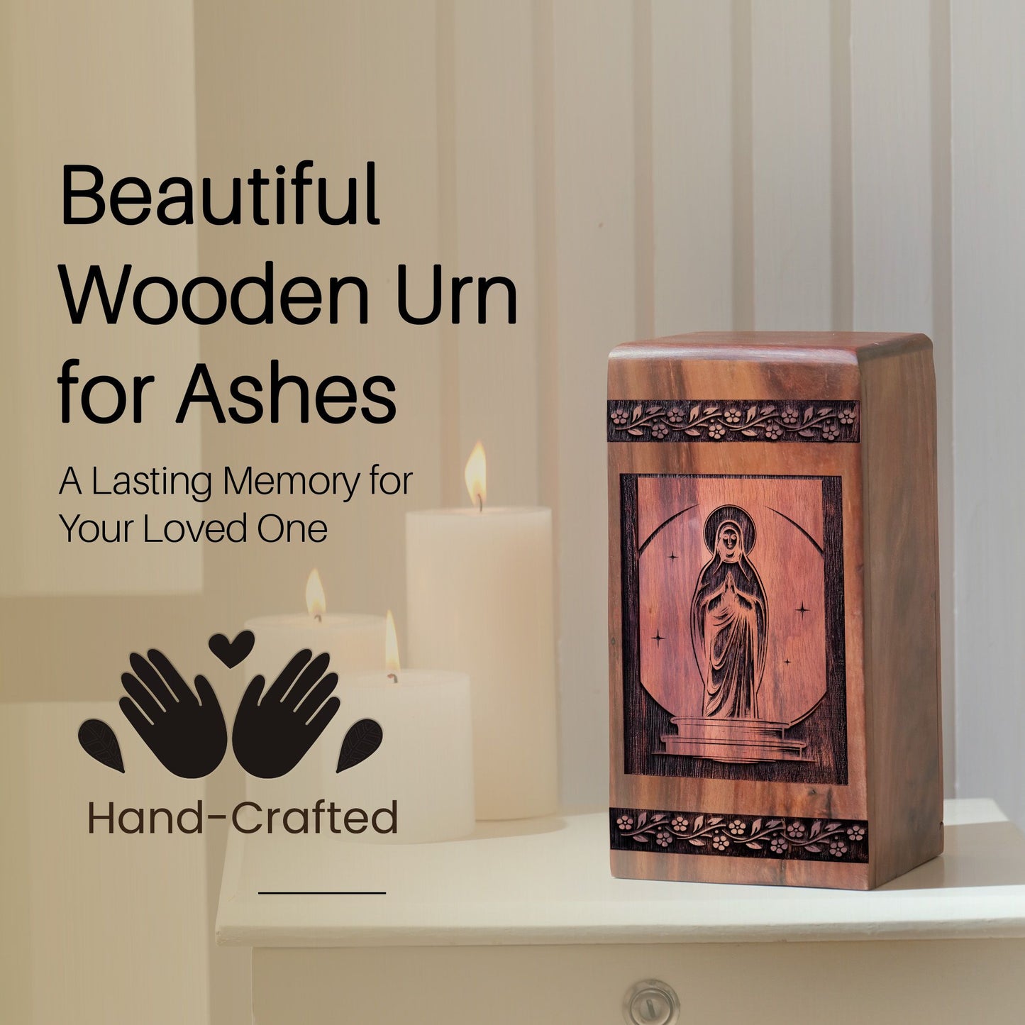 Handcrafted Wooden Mary Urn for Ashes - Loving Tribute
