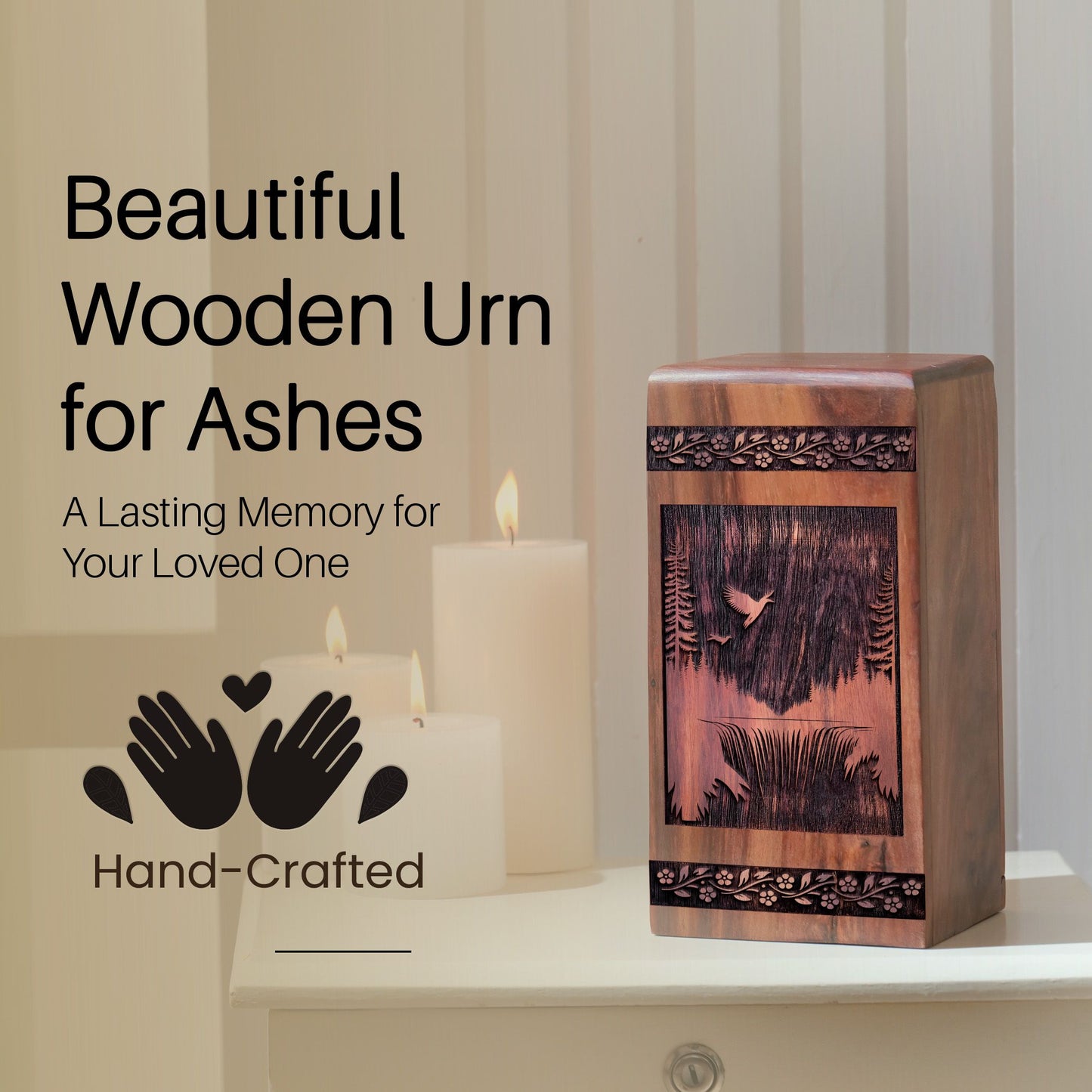 Unique Wooden Forest Cremation Urn for Ashes - Memorial Keepsake
