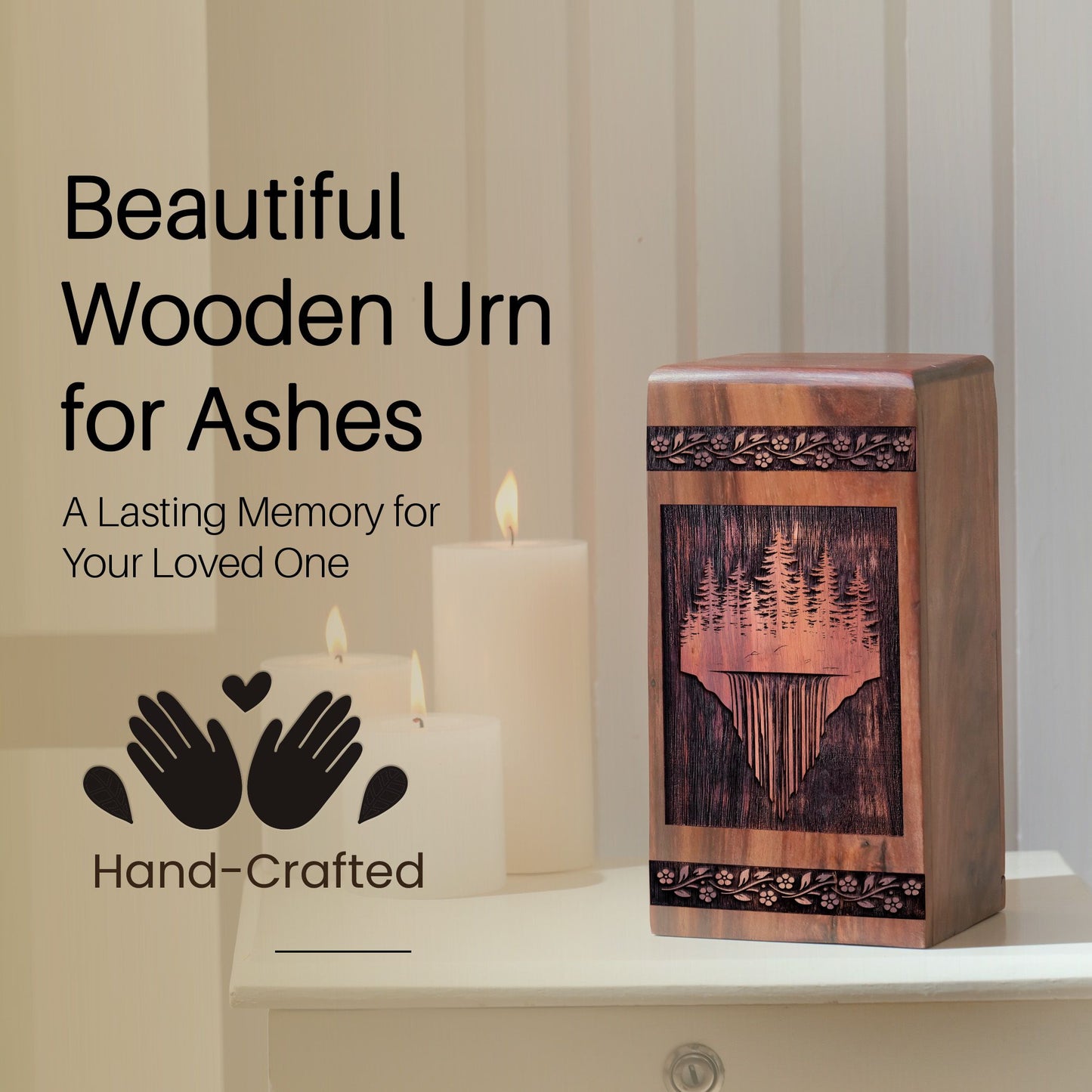 Wooden Forest Urn for Ashes - Handcrafted Memorial Box