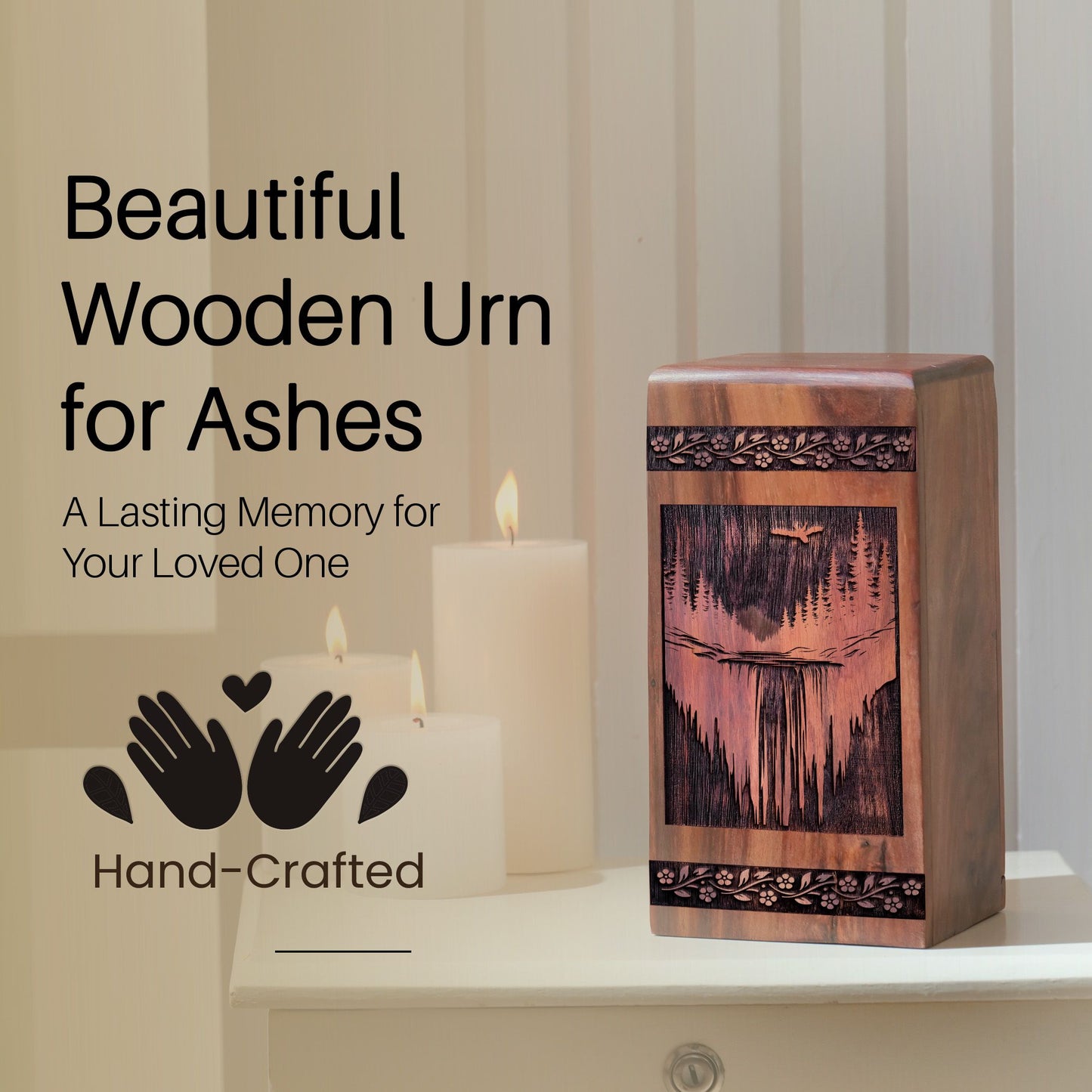 Wooden Forest Urn Box for Ashes - Memorial Keepsake