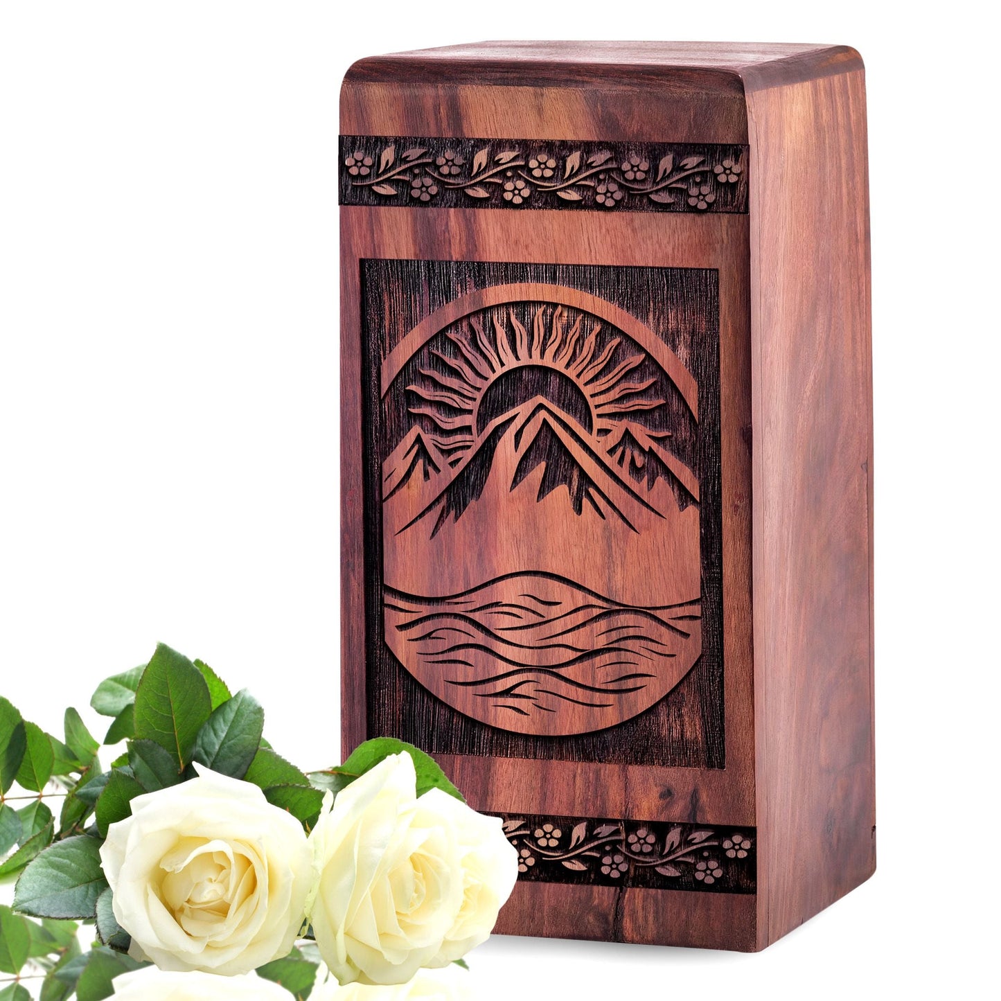 Unique Wooden Mountain Cremation Urn for Ashes - Memorial Keepsake