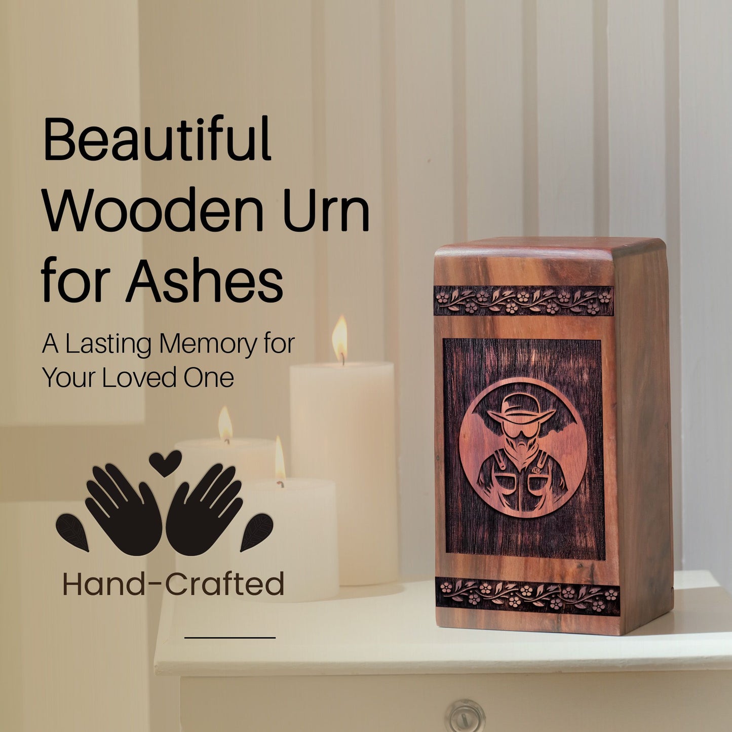 Wooden Man Urn Box for Ashes - Memorial Keepsake