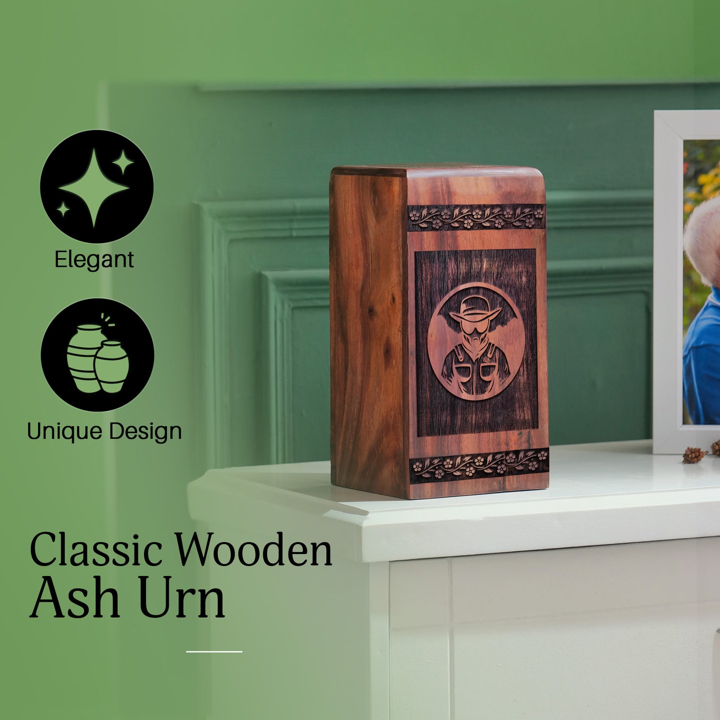 man Urn Size 11.25 Inch 11.25”(H) x 6.25”(W) x 6.25”(L)