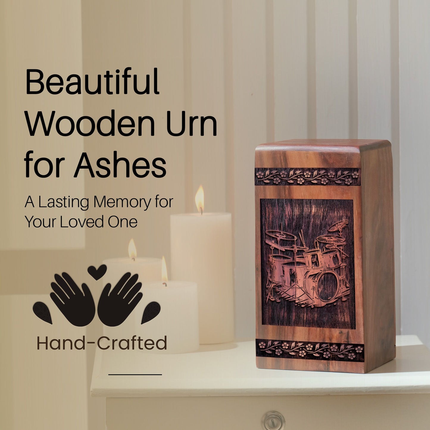 Handmade Wooden Drum Set Urn for Ashes - Eternal Keepsake