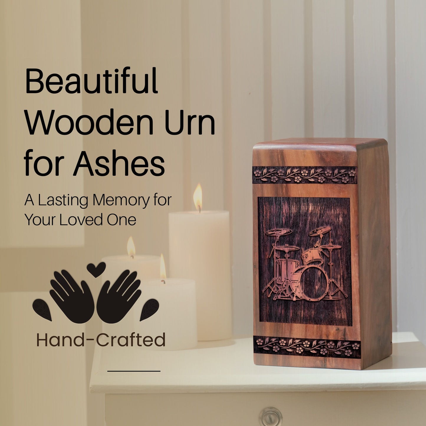 Wooden Drum Set Urn Box for Ashes - Thoughtful Keepsake