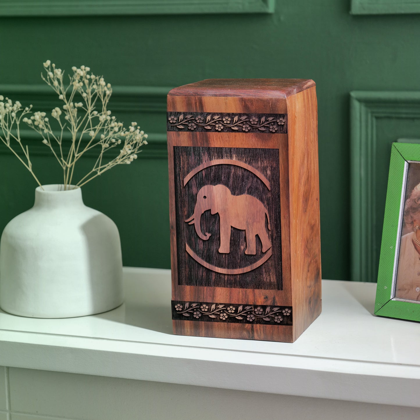 Elephant Urn Size 14 Inch 14”(H) x 7.5”(W) x 7.5”(L)
