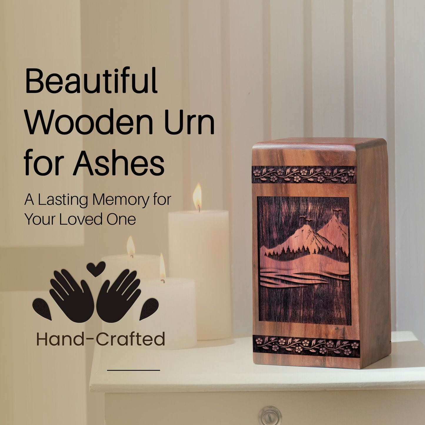 Wooden Mountain Urn Box for Ashes - Thoughtful Keepsake