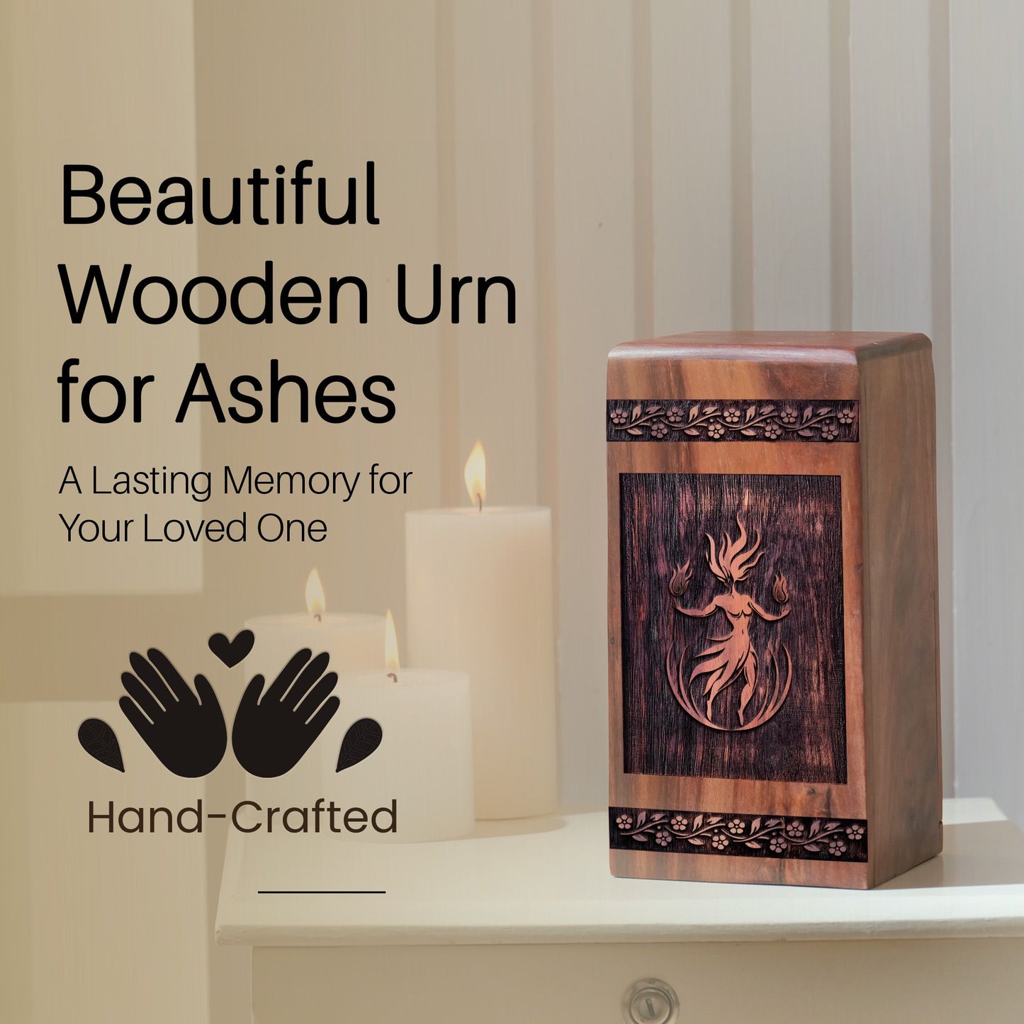 Handcrafted Wooden Female Dancing Urn for Ashes - Timeless Tribute