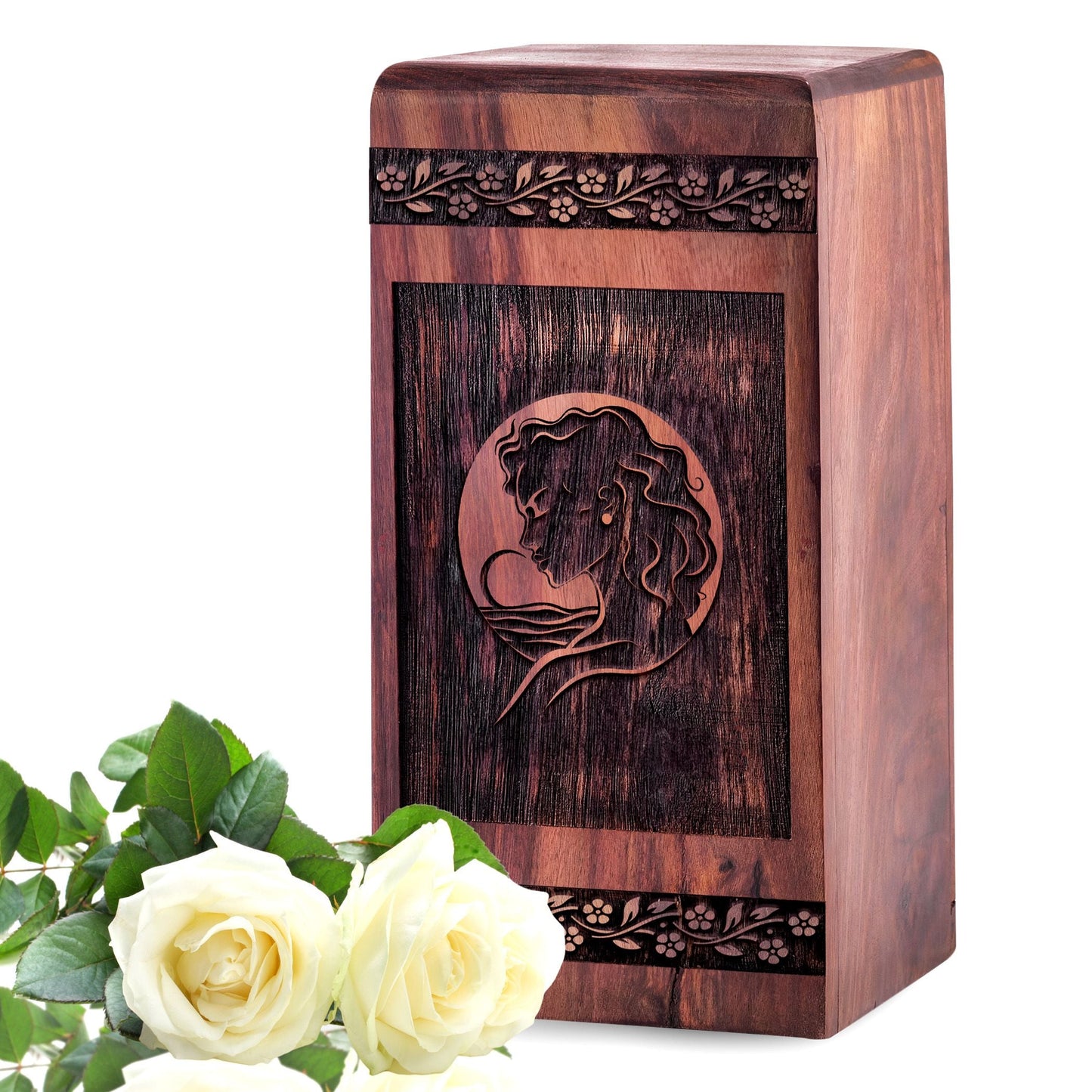 Handcrafted Wooden Female Face Urn for Ashes - Eternal Tribute