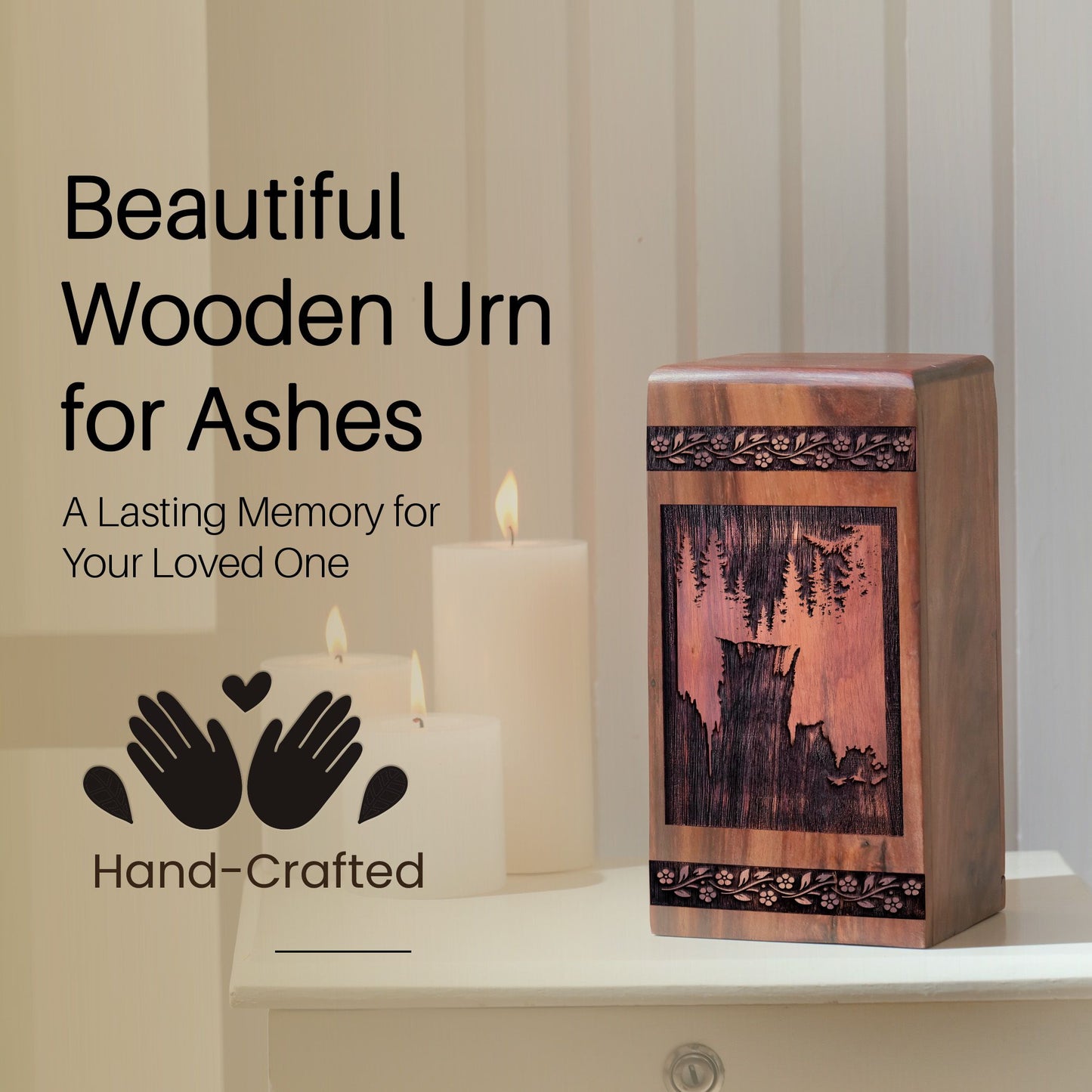 Unique Wooden Mountain Cremation Urn for Ashes Keepsake