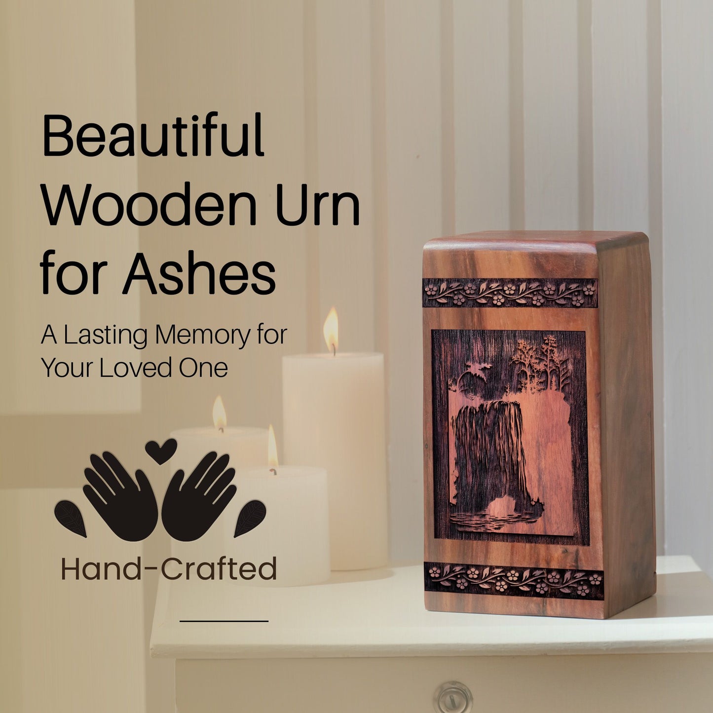 Handmade Wooden Mountain Urn for Ashes - Eternal Tribute