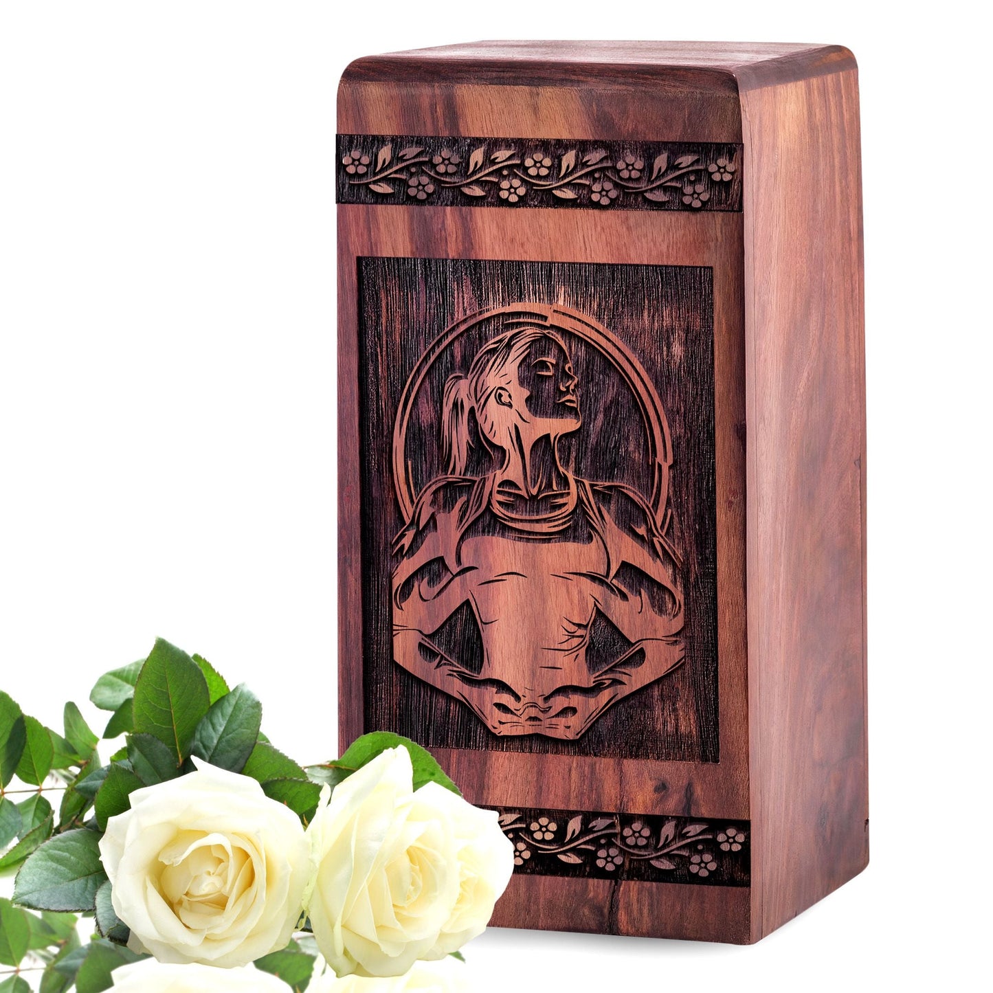 Unique Wooden Yoga Cremation Urn for Ashes - Memorial Tribute