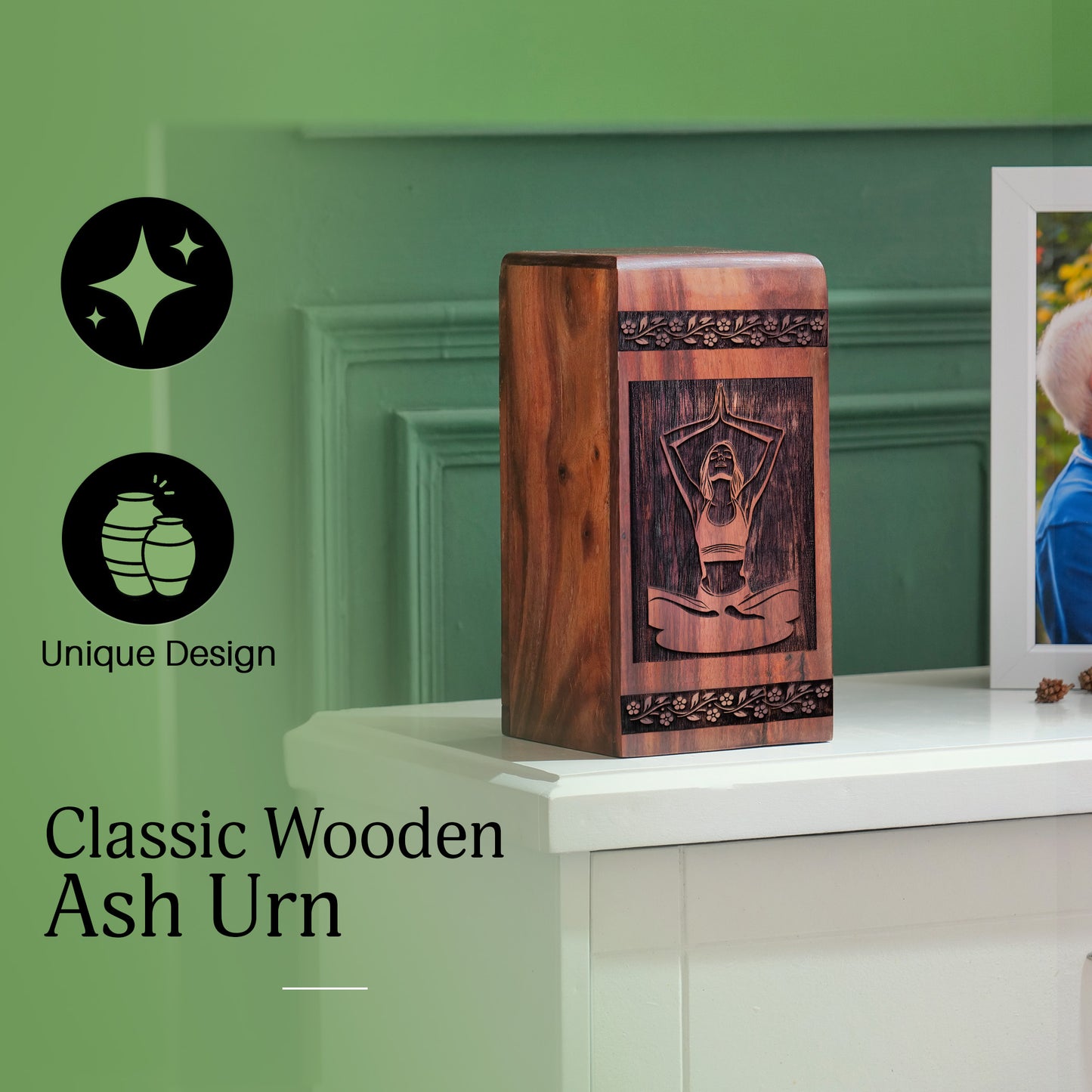 yoga Urn Size 11.25 Inch 11.25”(H) x 6.25”(W) x 6.25”(L)