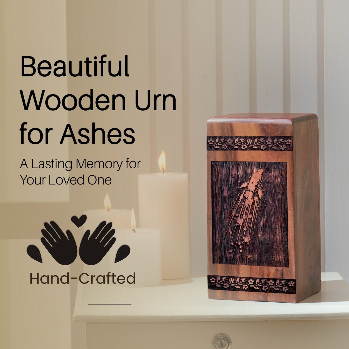 Handcrafted Wooden Rocket Urn for Ashes - Lasting Memorial