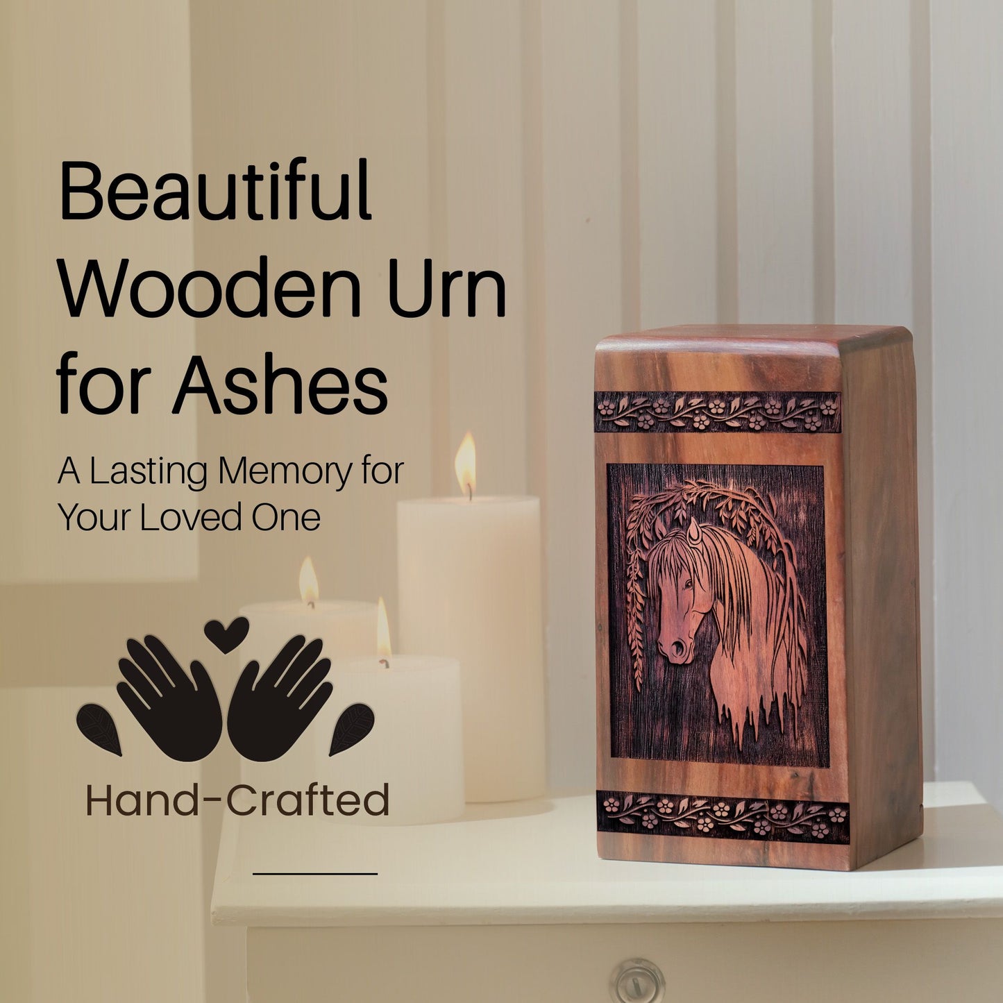 Handcrafted Wooden Horse Urn for Ashes - Timeless Tribute