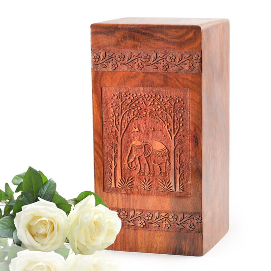 Elephant Wooden Box For Ashes Adult - Wood Urns For Human Ashes