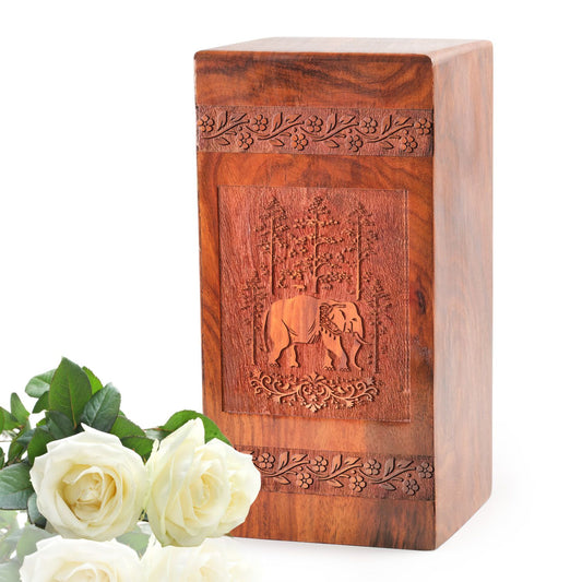 Elephant Wooden Urns For Human Ashes - Wood Box Cremation Urn