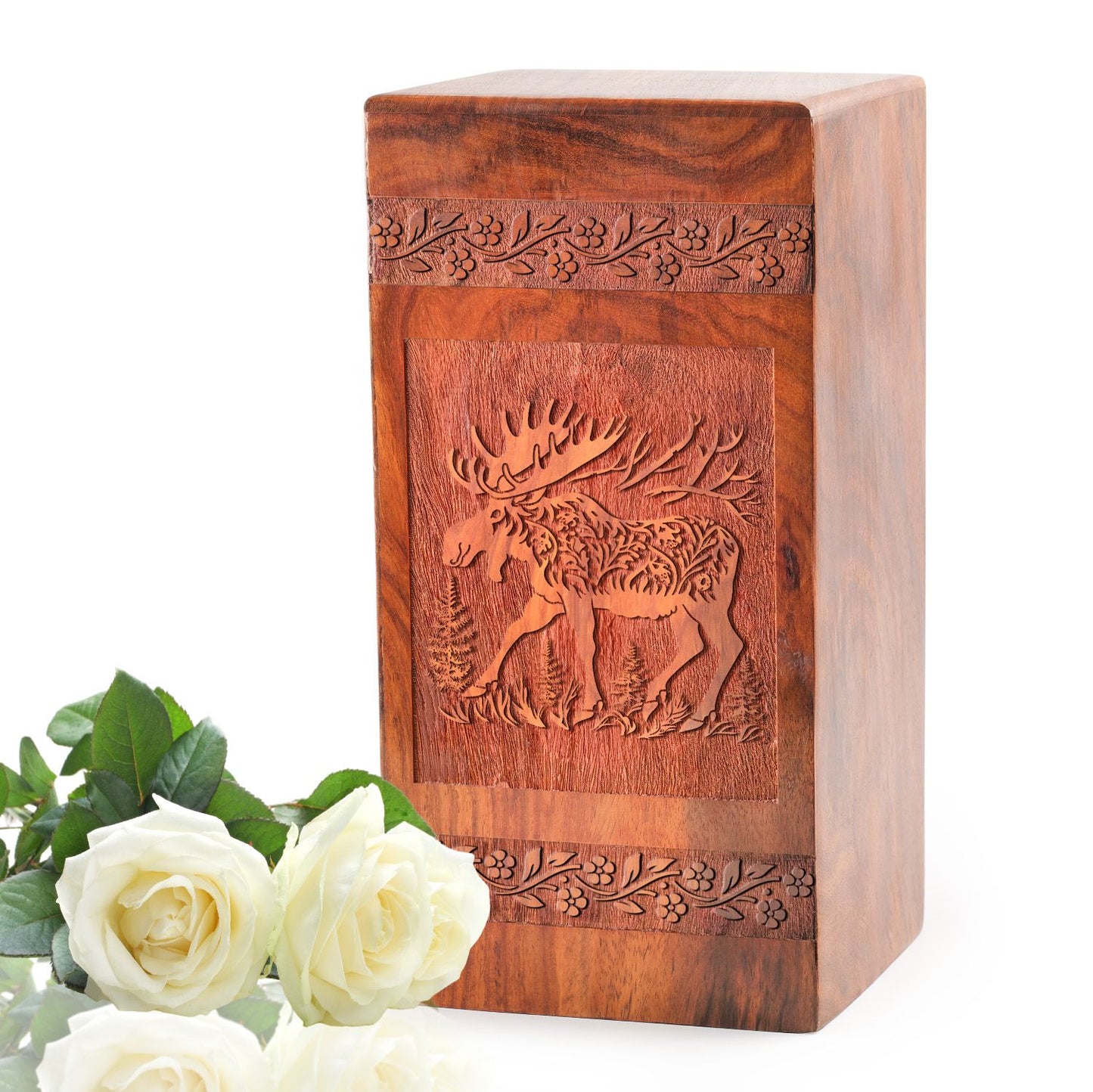 Moose Walking Wooden Box Urns For Ashes Adult - Wood Cremation Urns